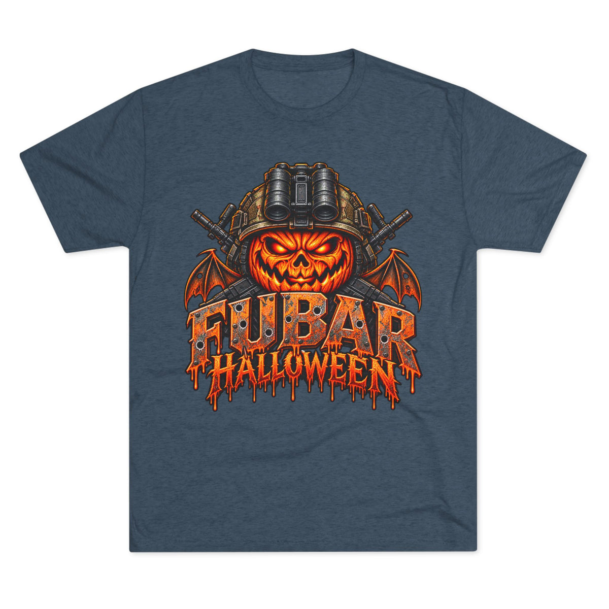 Halloween FUBAR T-Shirt — Pumpkin Skull Military Helmet Graphic Tee