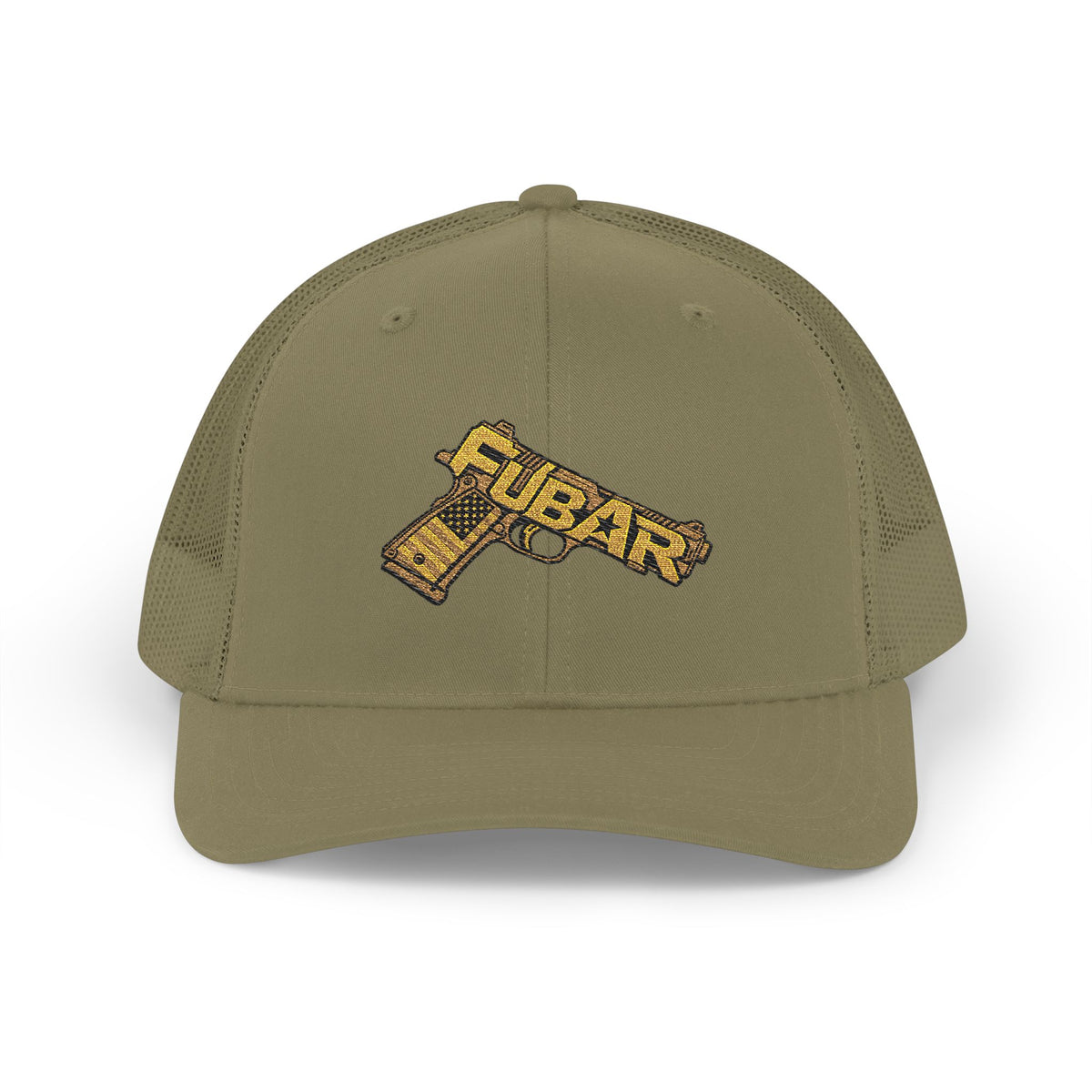 Richardson Trucker Hat –Gun Graphic Snapback Cap (Embroidered)