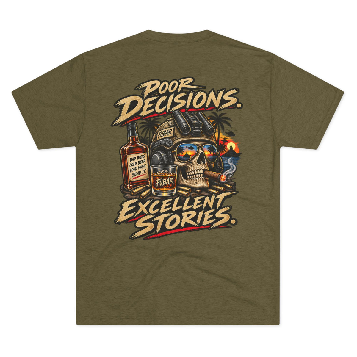 Poor Decisions, Excellent Stories Skull T‑Shirt