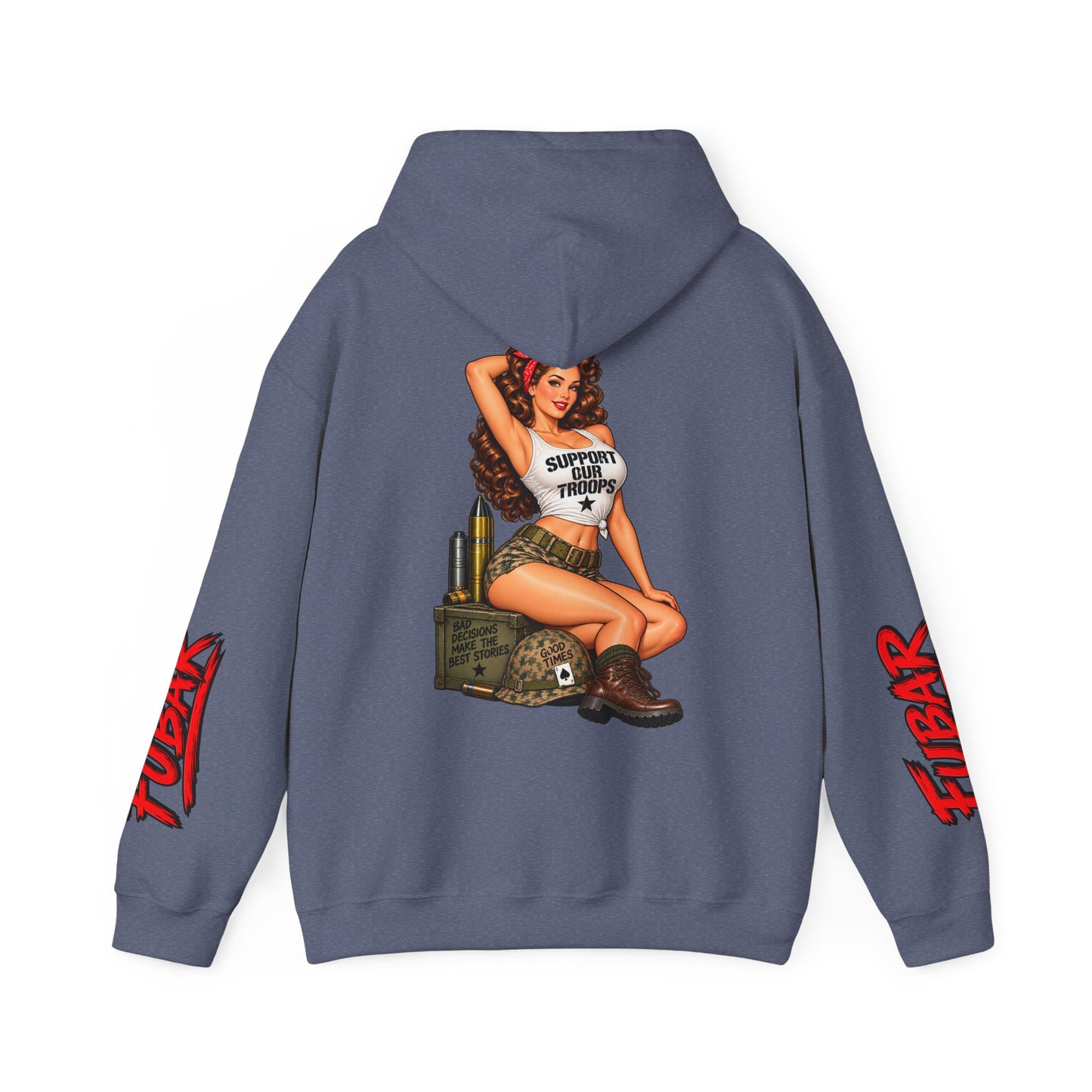 FUBAR Military Pinup Hoodie — Support Our Troops Graphic Sweatshirt