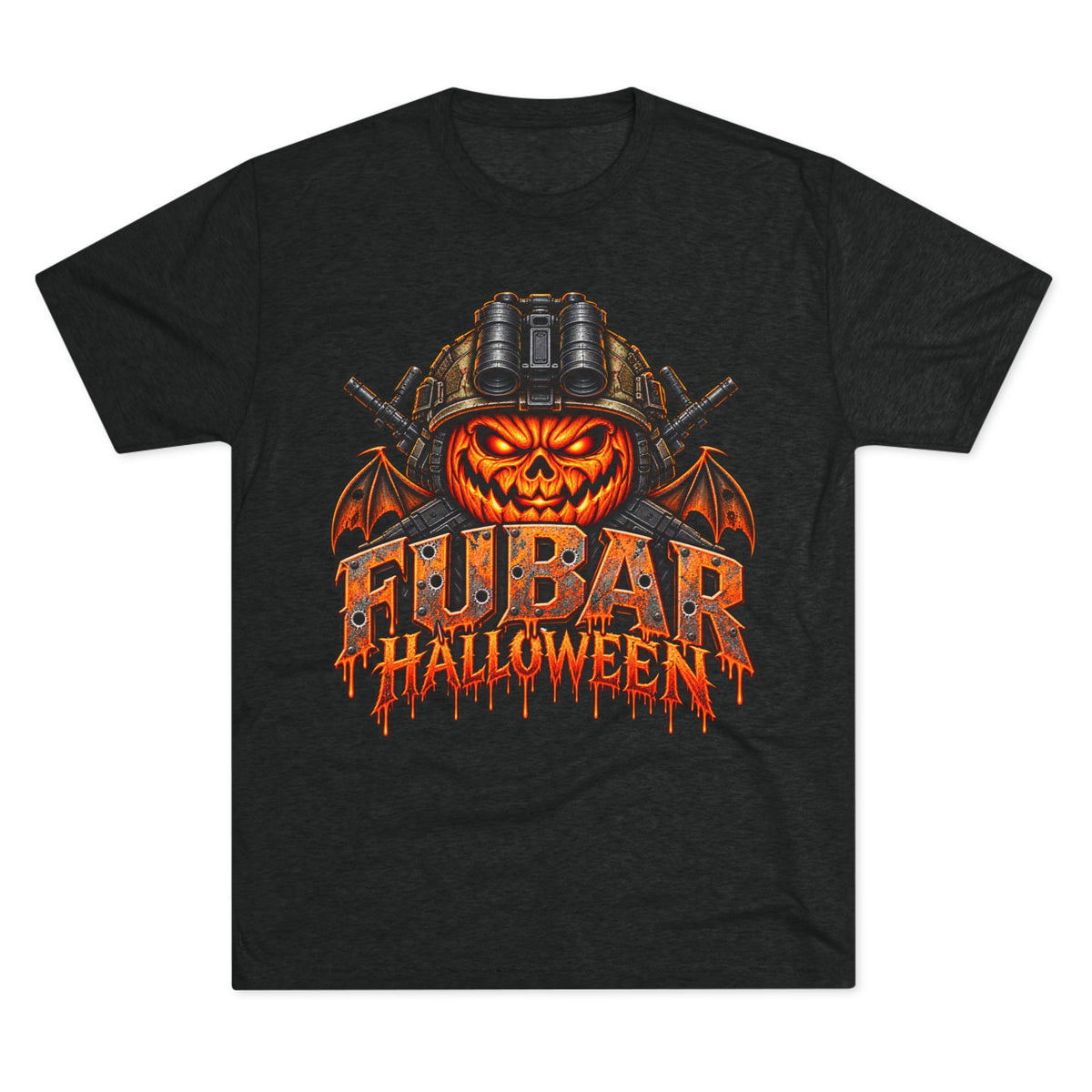 Halloween FUBAR T-Shirt — Pumpkin Skull Military Helmet Graphic Tee