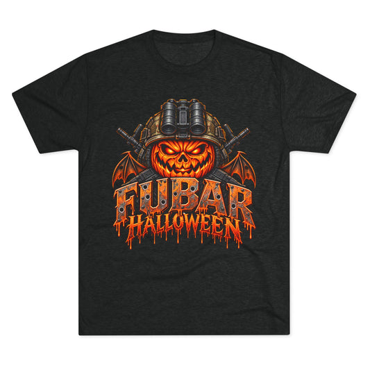 Halloween FUBAR T-Shirt — Pumpkin Skull Military Helmet Graphic Tee