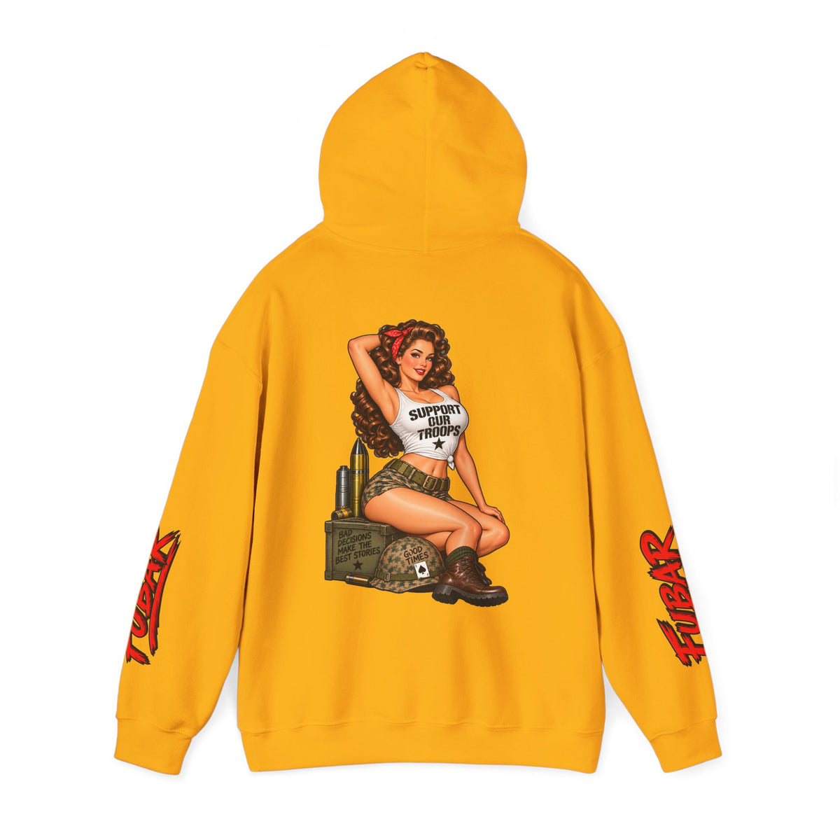 FUBAR Military Pinup Hoodie — Support Our Troops Graphic Sweatshirt