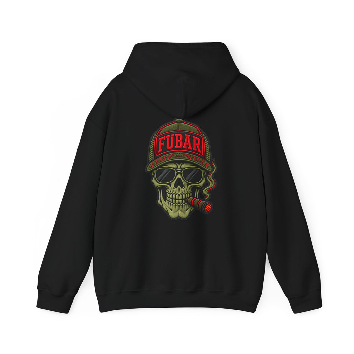 FUBAR Graphic Hoodie — Neon Logo Front & Skull Back Streetwear Pullover