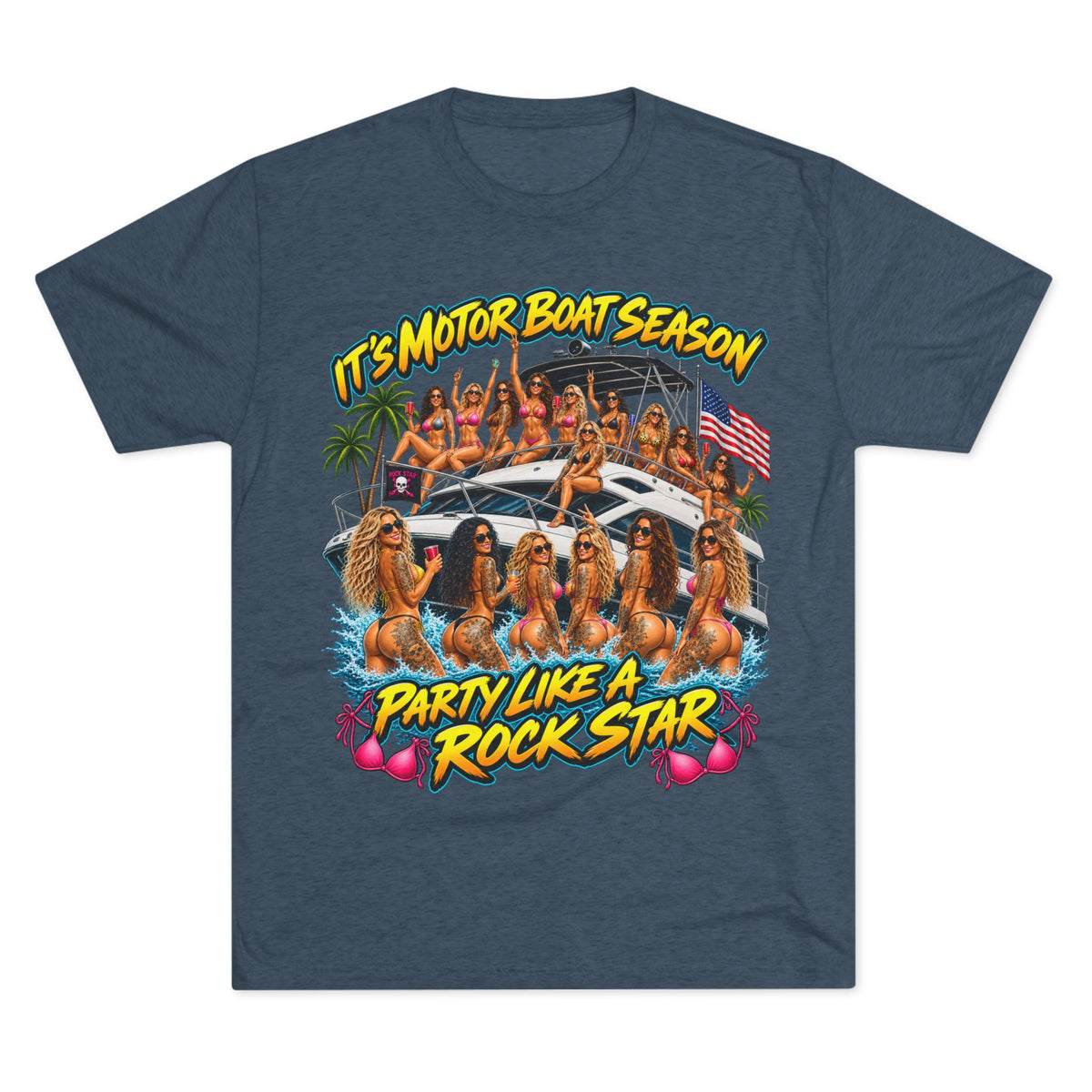 Motor Boat Season Party Tee — "Party Like a Rock Star" Graphic Shirt