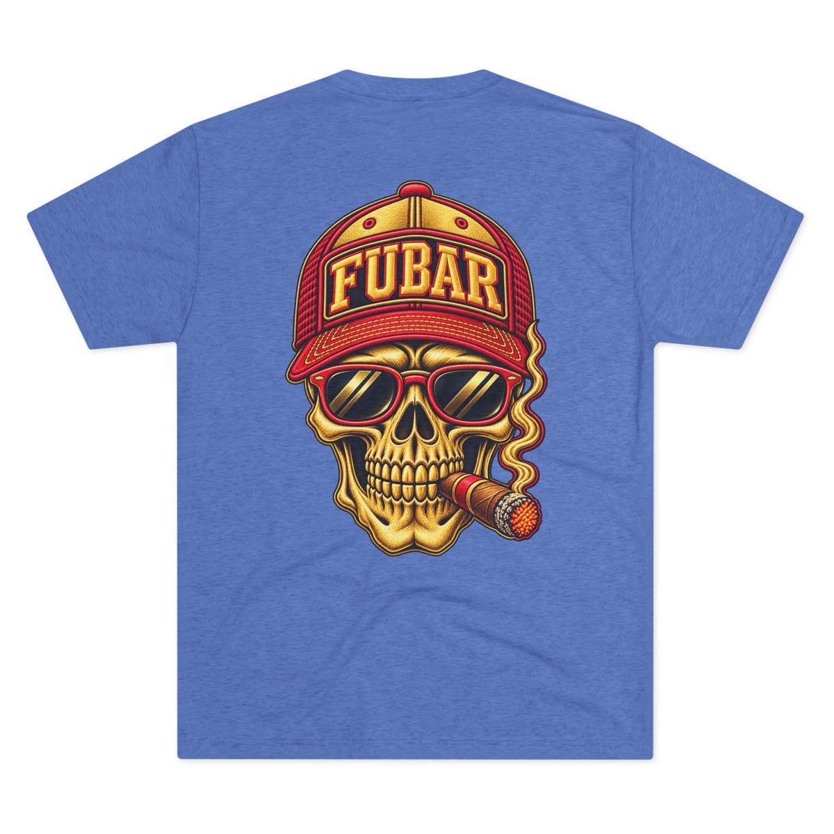 FUBAR Fashion Skull Tee — Retro Skull with Cap & Cigar Graphic