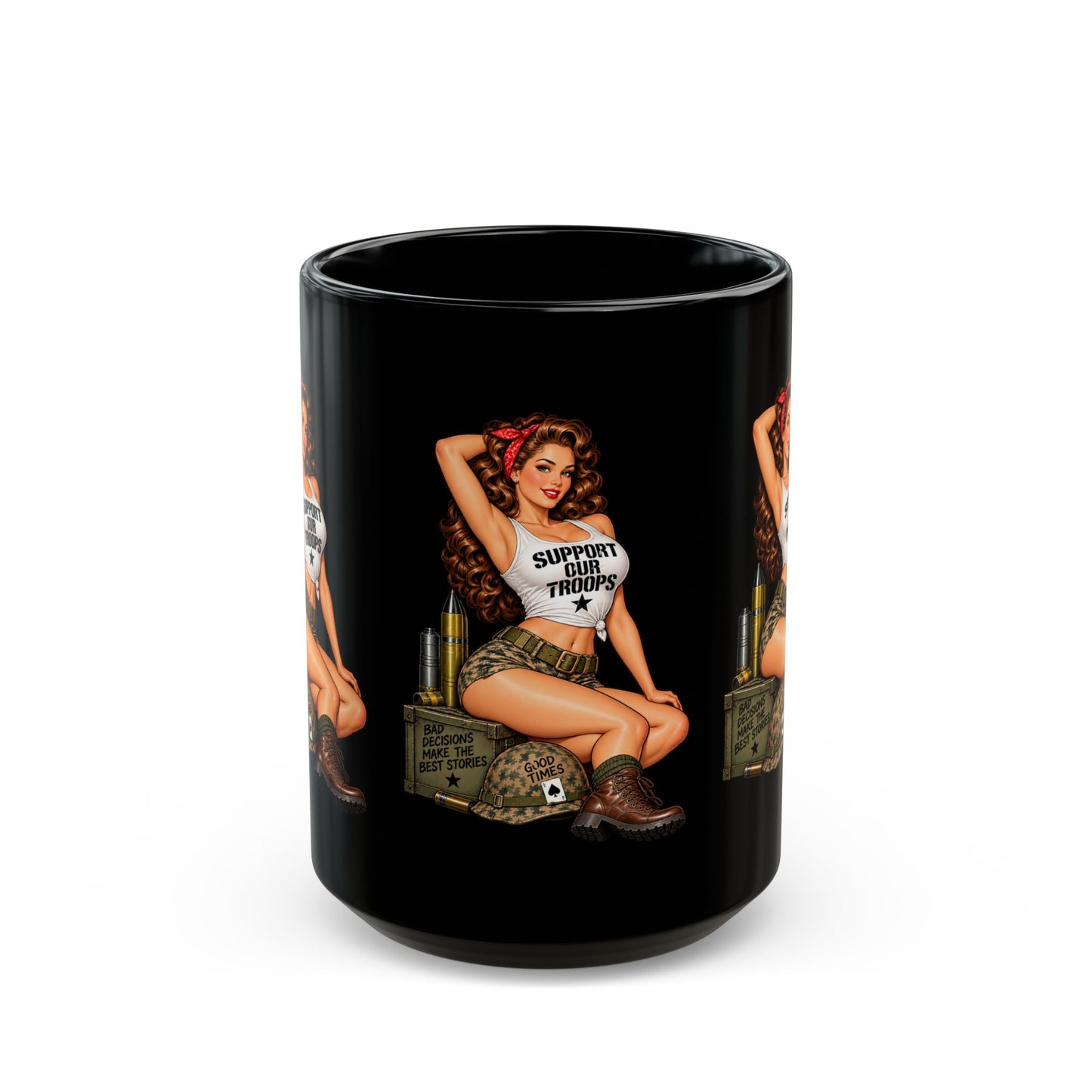 Support Our Troops Pin-Up Black Mug  (11oz & 15oz)