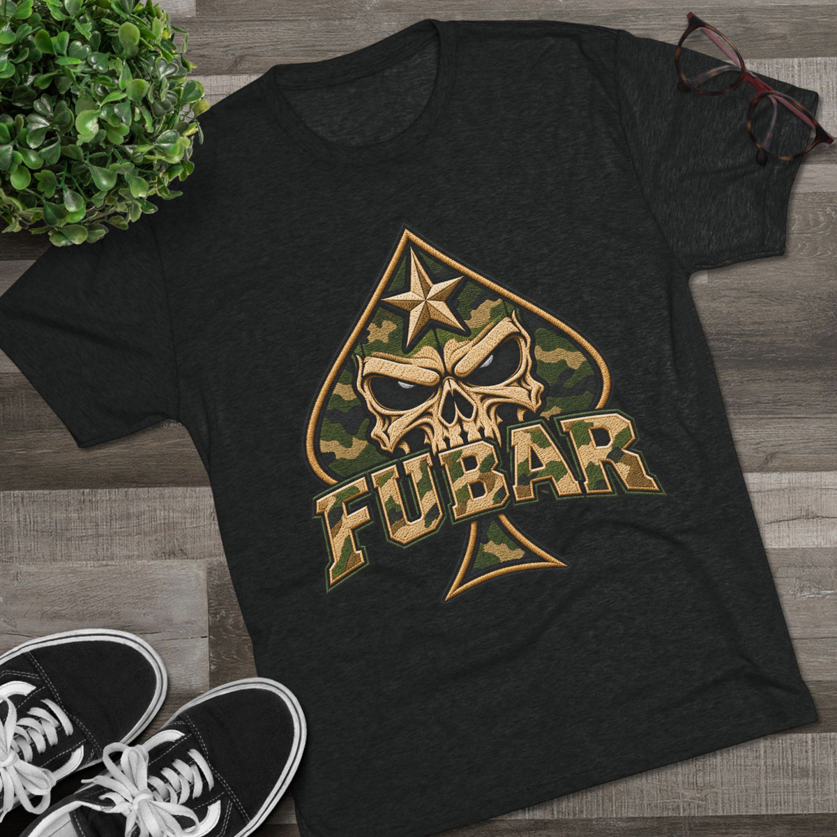 FUBAR Camo Skull Tee — Military Ace Spade Graphic Shirt