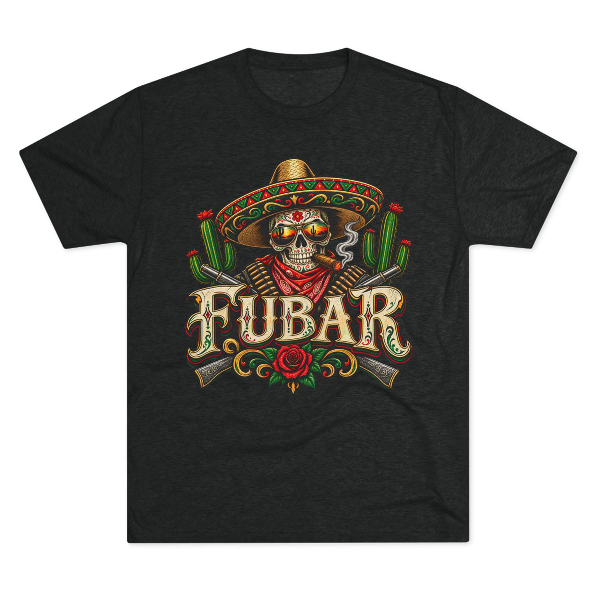 FUBAR Skull Tee — Day of the Dead Sombrero Graphic T-Shirt