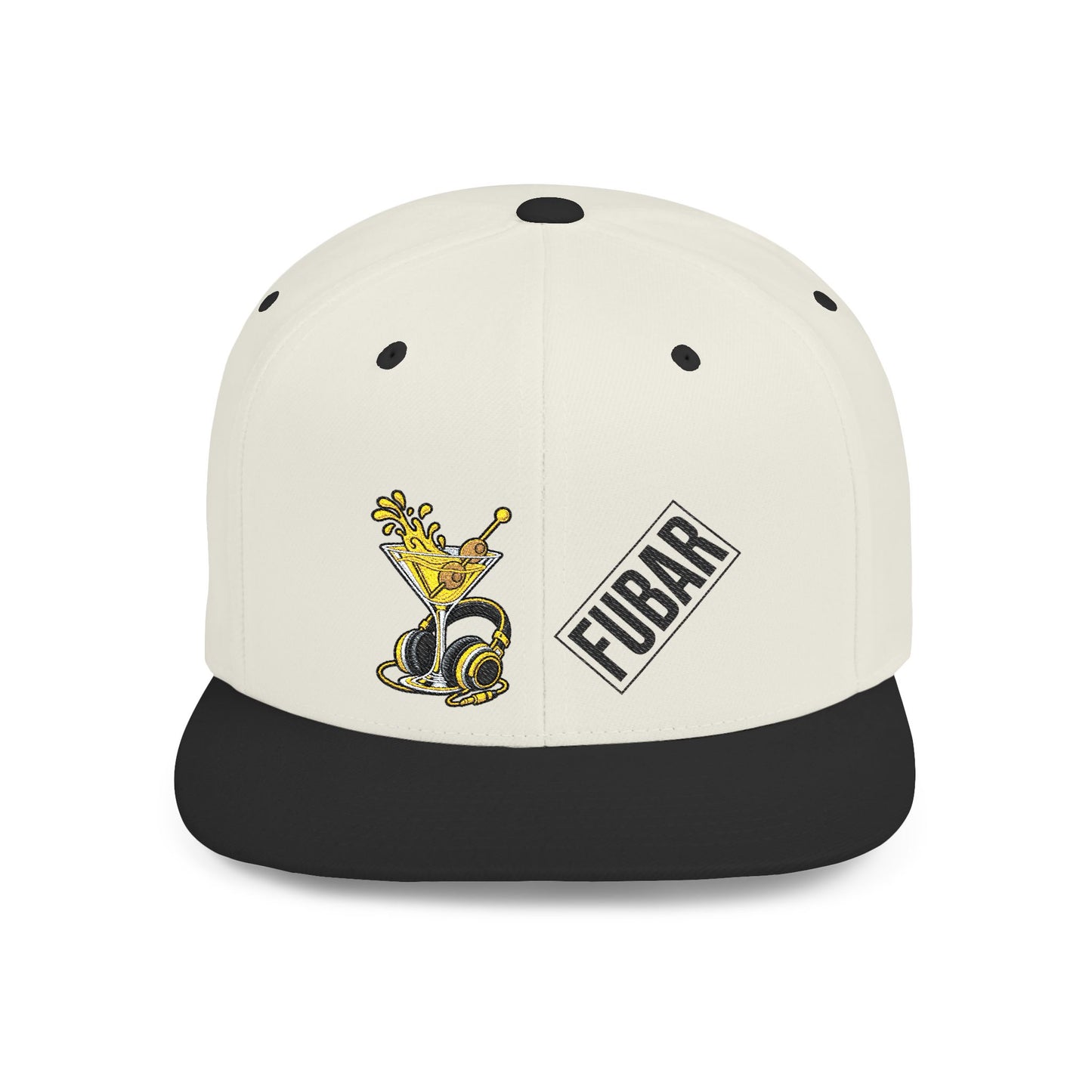 Flat Bill Snapback Hat — FUBAR Patch & Yellow Cartoon Design