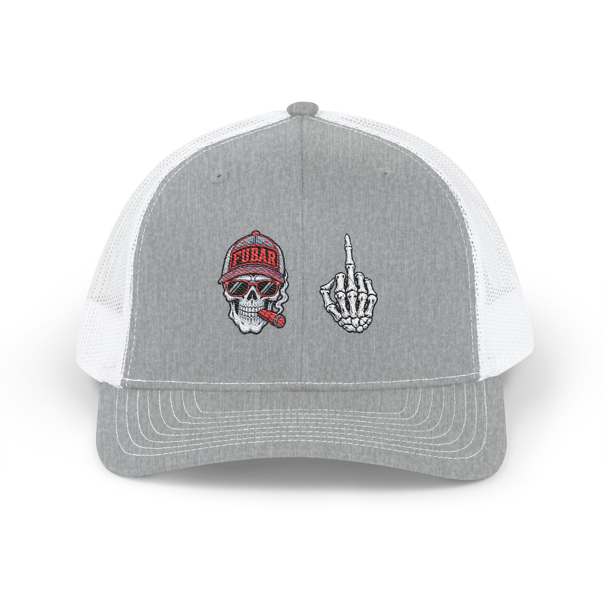 Richardson Skull & Middle Finger Trucker Cap (Embroidered)