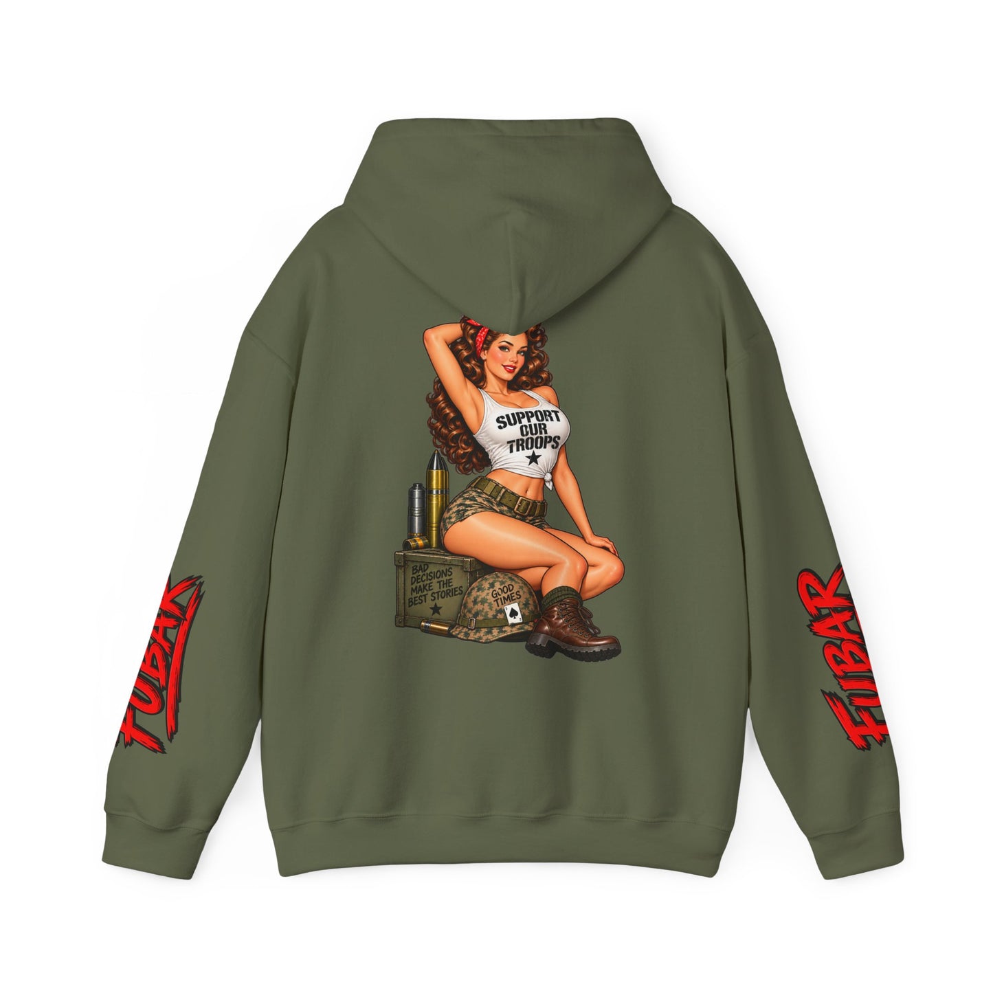 FUBAR Military Pinup Hoodie — Support Our Troops Graphic Sweatshirt