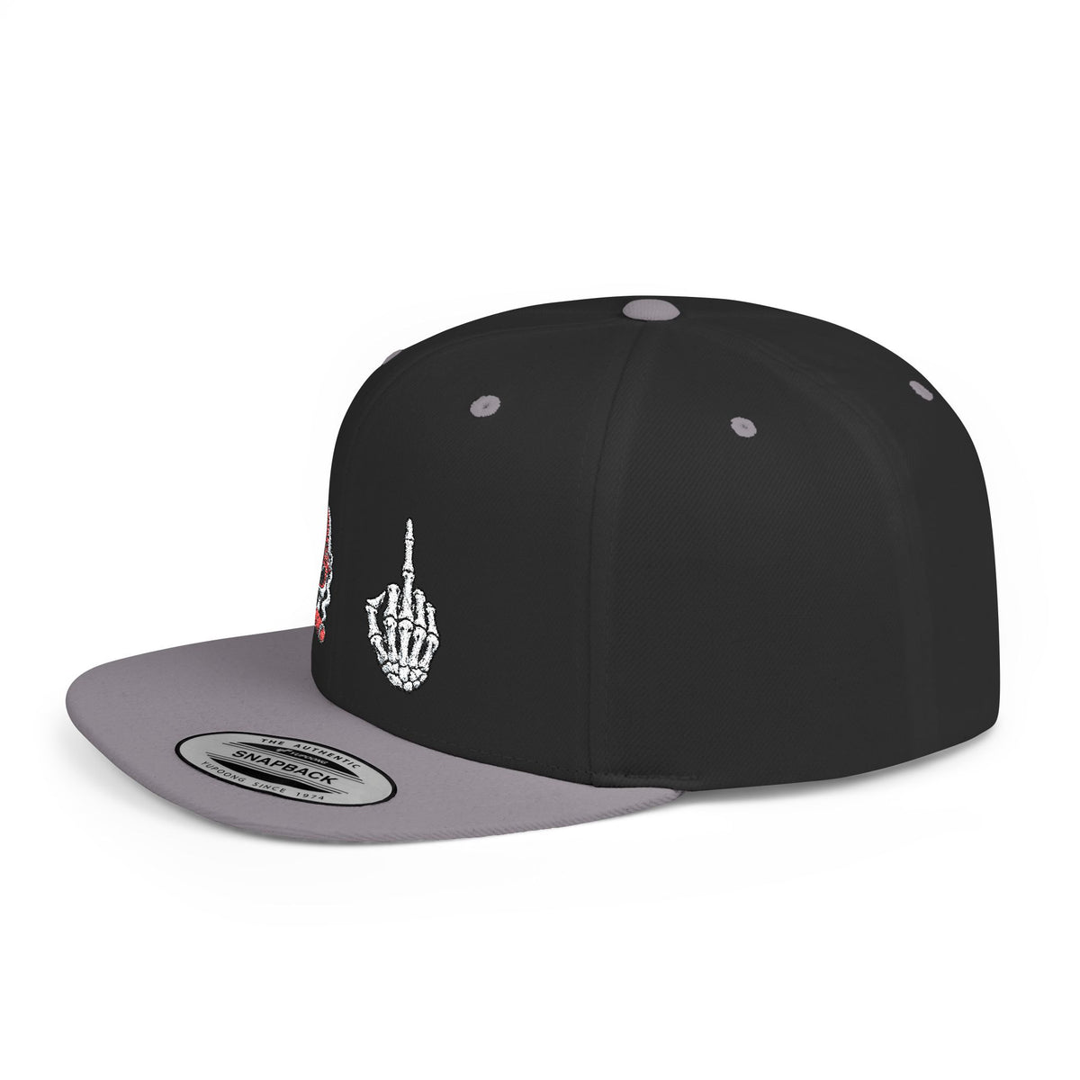 Skull & Middle Finger Flat Bill Snapback Hat