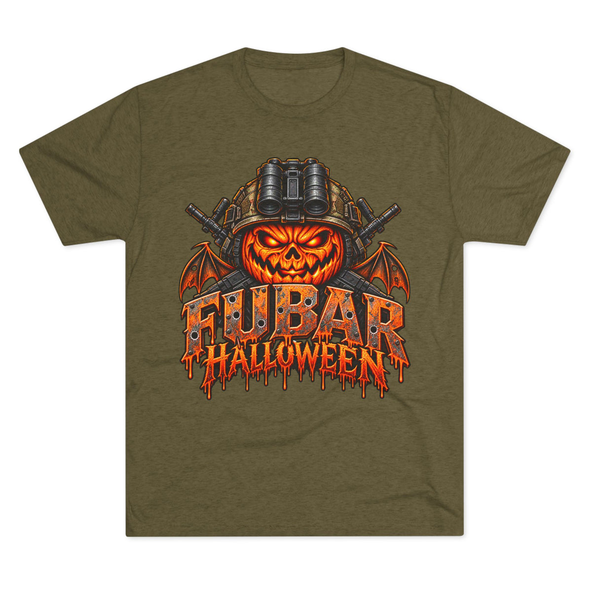 Halloween FUBAR T-Shirt — Pumpkin Skull Military Helmet Graphic Tee
