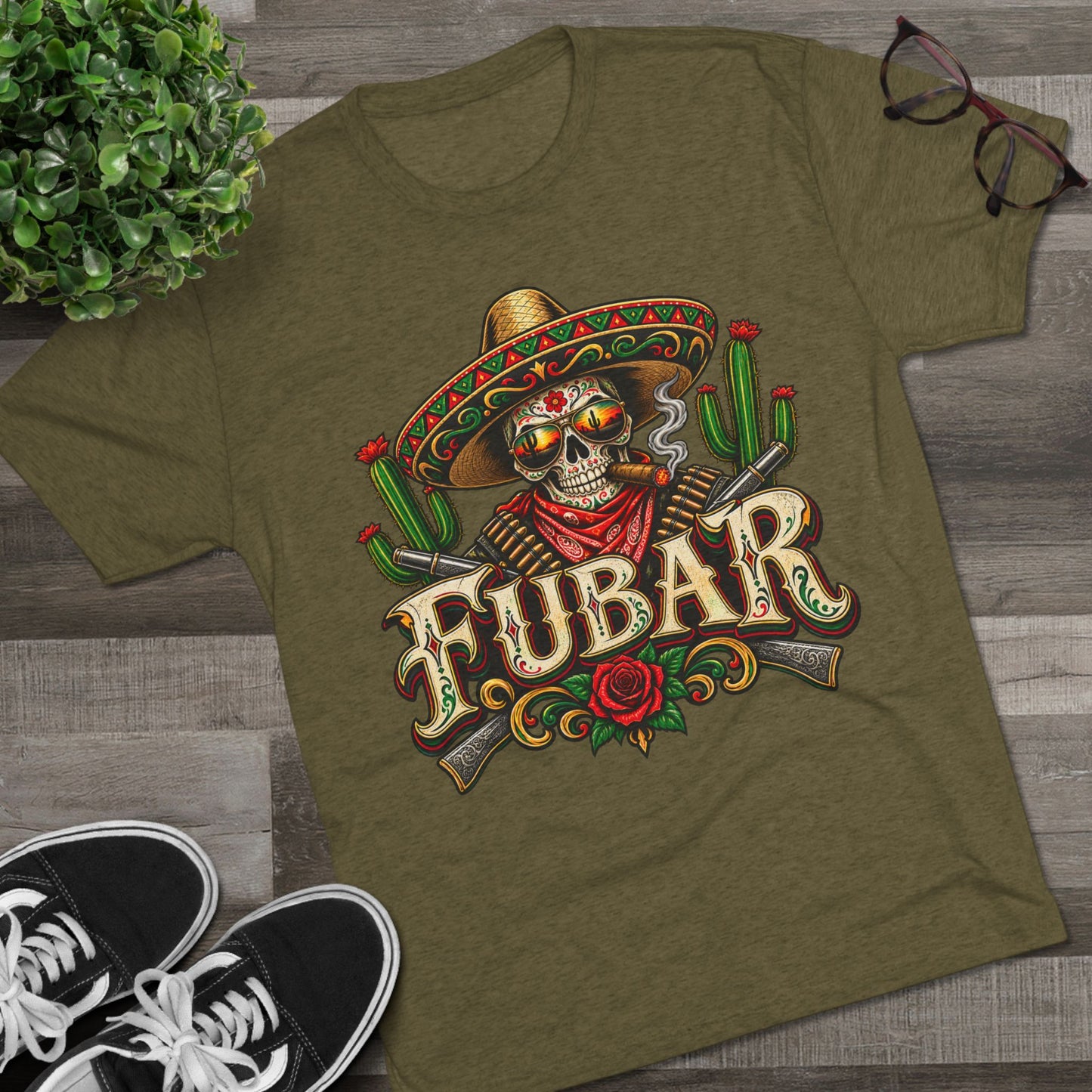 FUBAR Skull Tee — Day of the Dead Sombrero Graphic T-Shirt