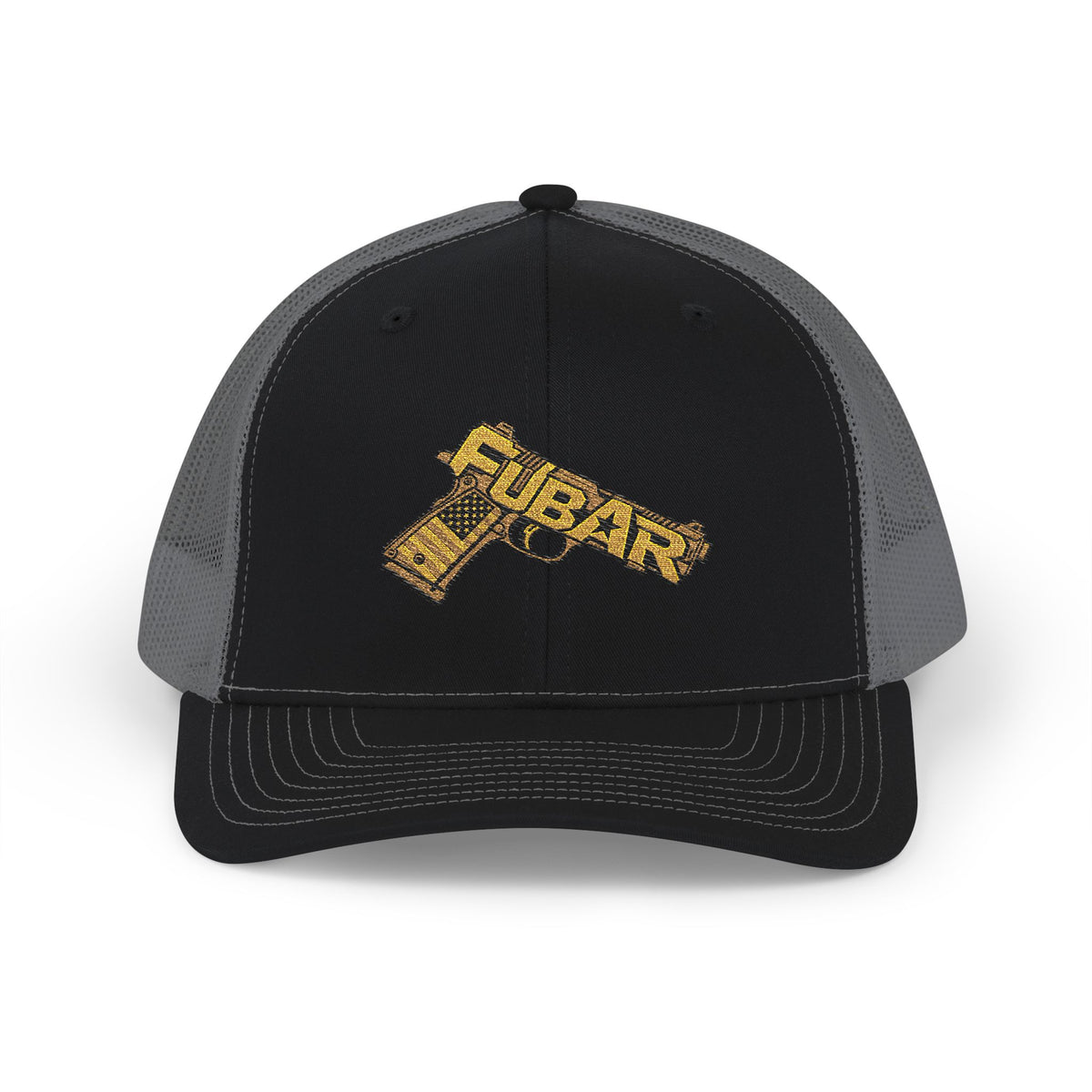 Richardson Trucker Hat –Gun Graphic Snapback Cap (Embroidered)