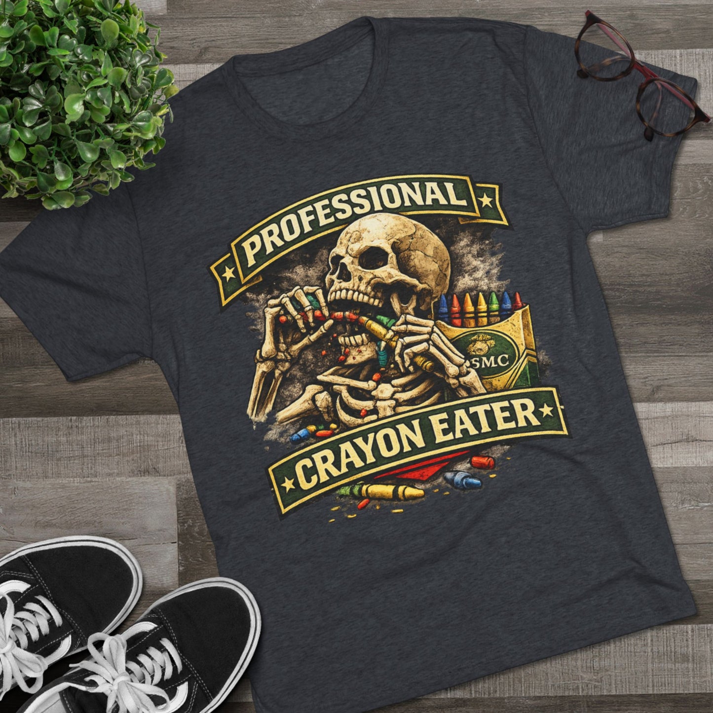 "Professional Crayon Eater" Skull Front & Pin-Up Soldier Back