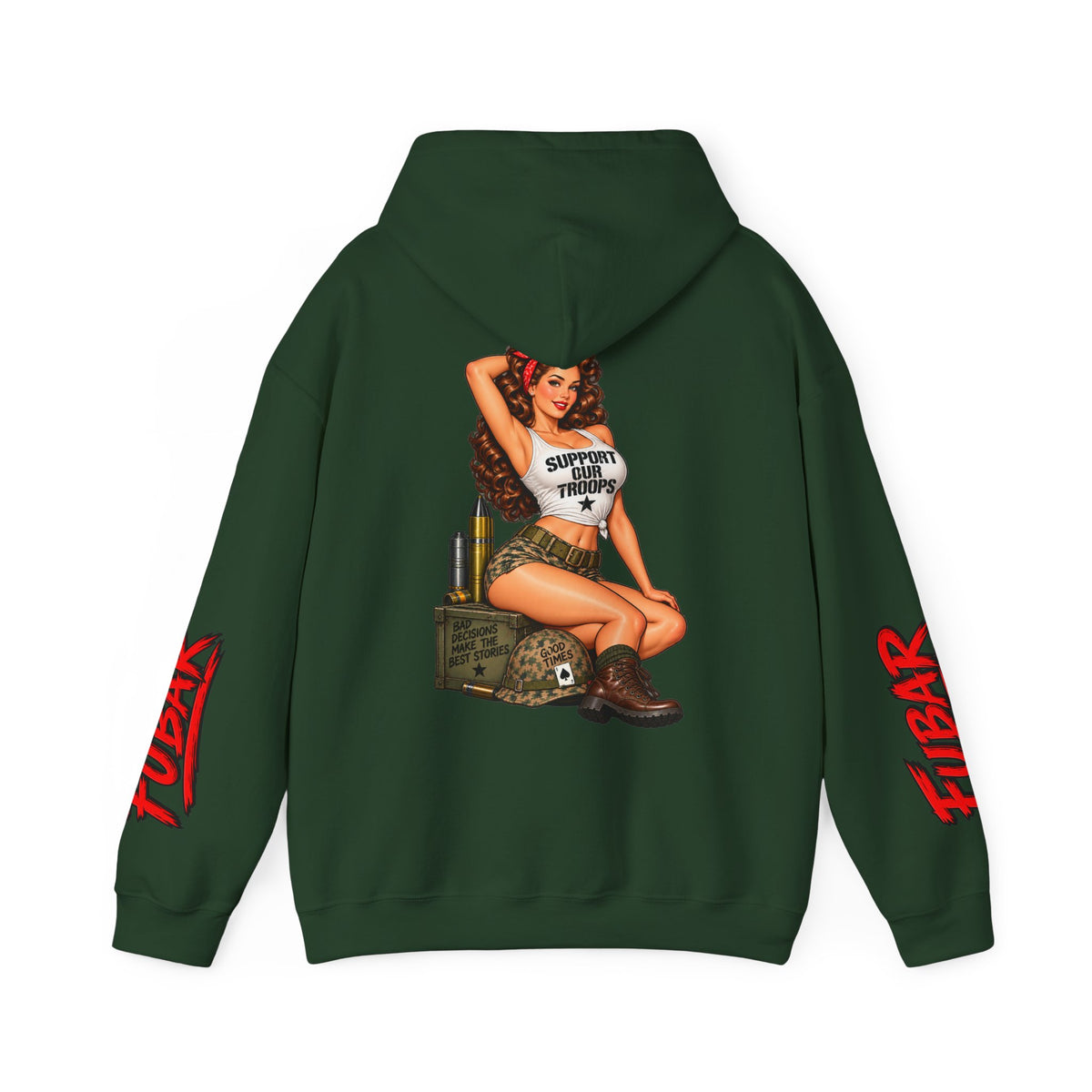 FUBAR Military Pinup Hoodie — Support Our Troops Graphic Sweatshirt