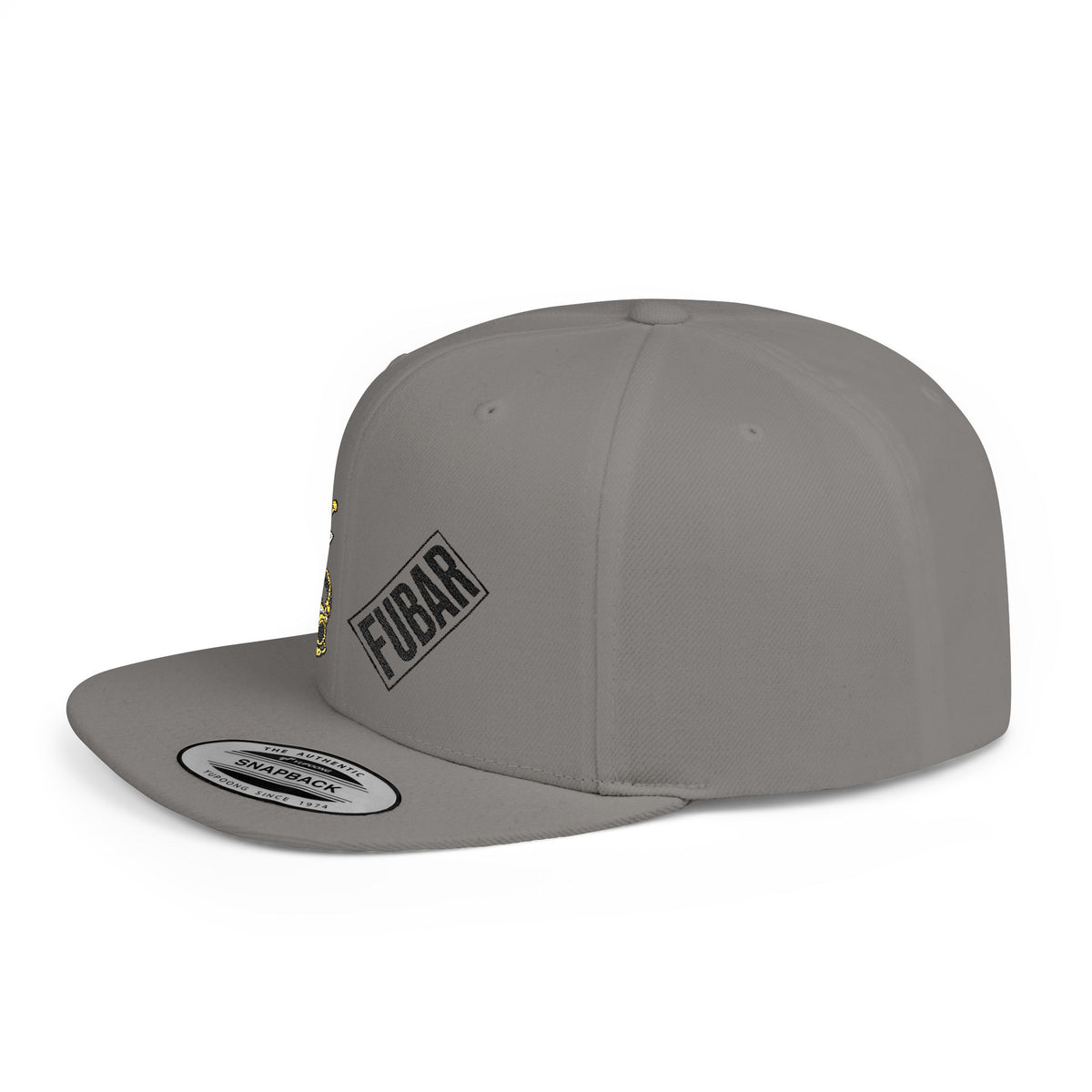 Flat Bill Snapback Hat — FUBAR Patch & Yellow Cartoon Design
