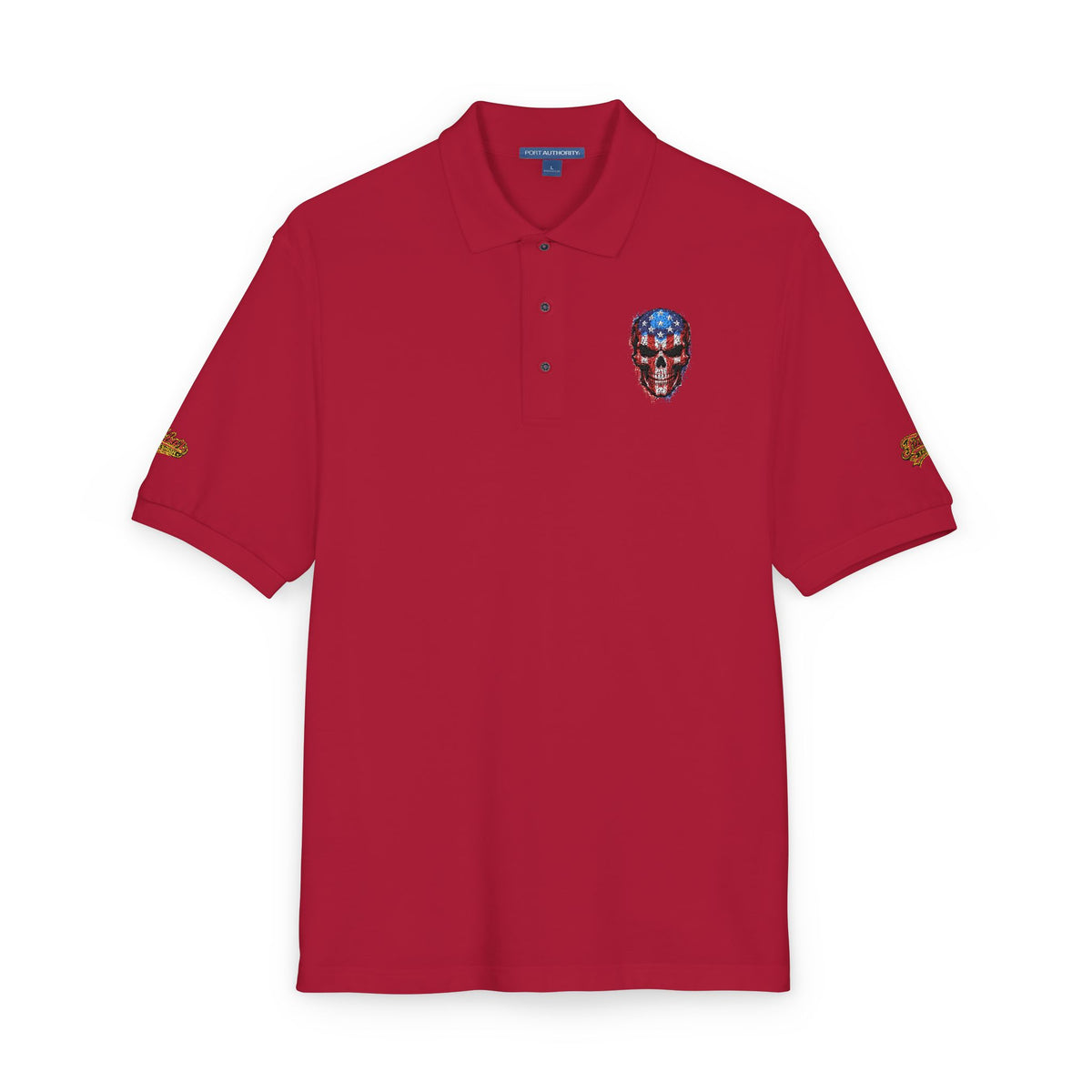 Embroidered American Flag Skull Polo