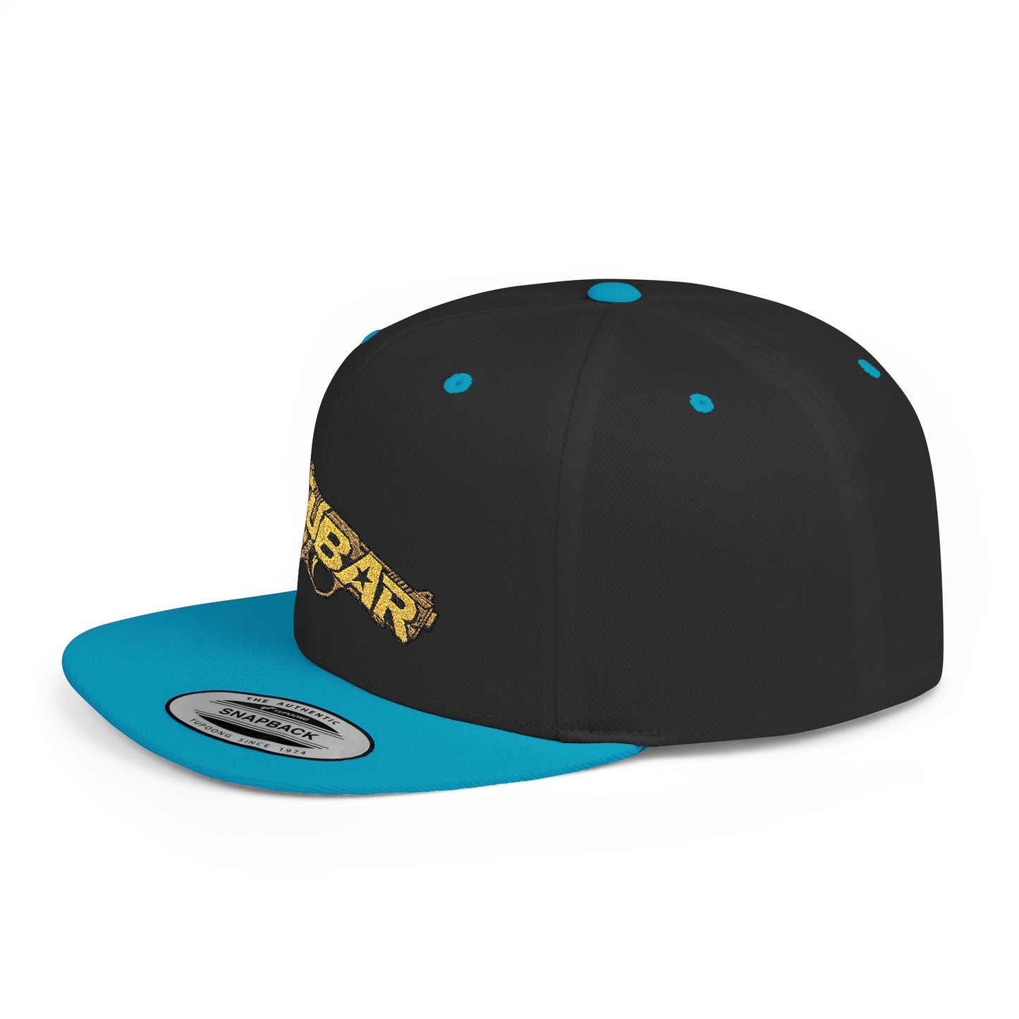 Snapback Hat — Gold 'FUBAR' Gun Embroidery