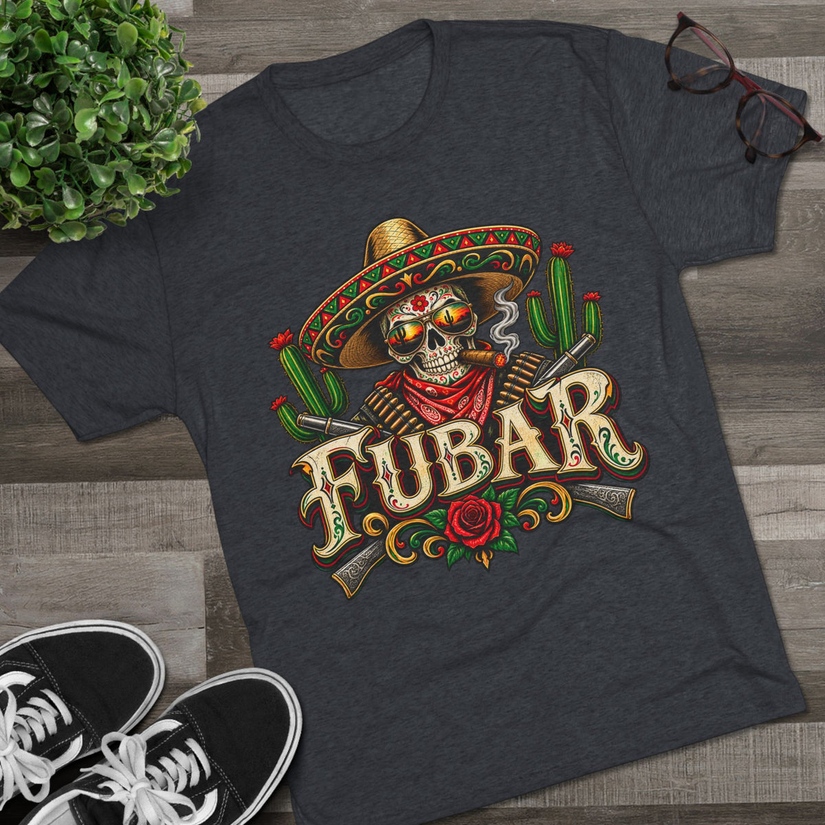 FUBAR Skull Tee — Day of the Dead Sombrero Graphic T-Shirt