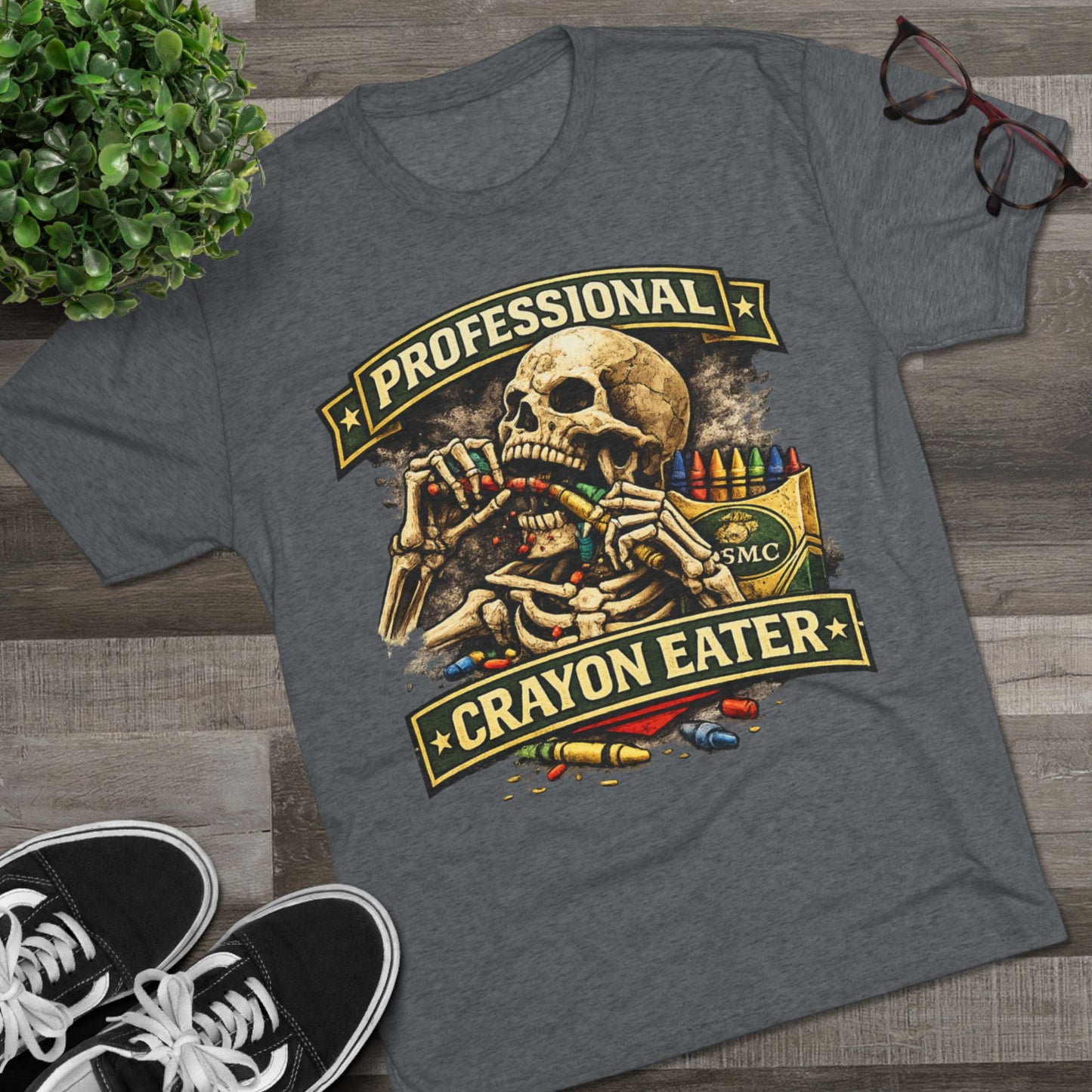 "Professional Crayon Eater" Skull Front & Pin-Up Soldier Back