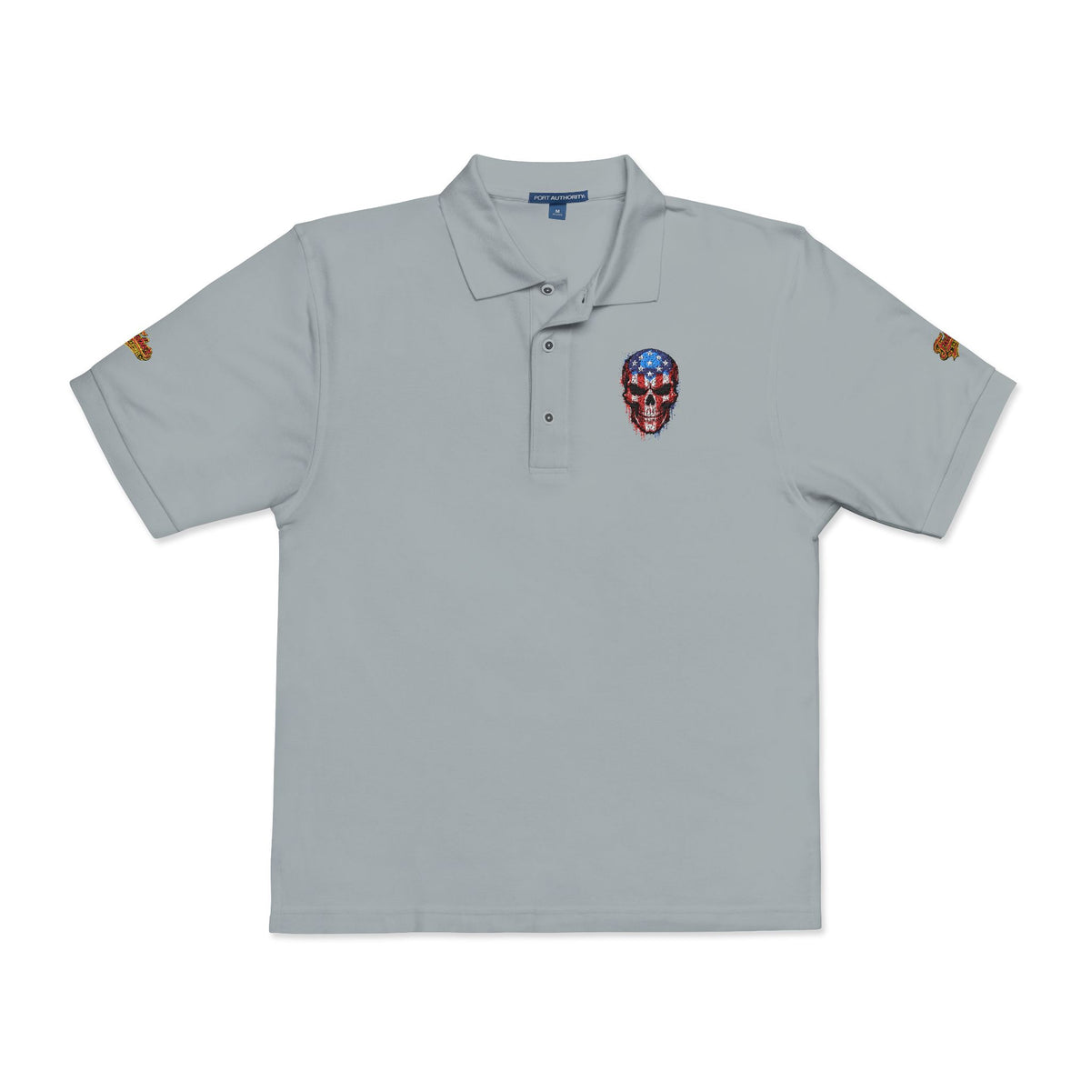 Embroidered American Flag Skull Polo