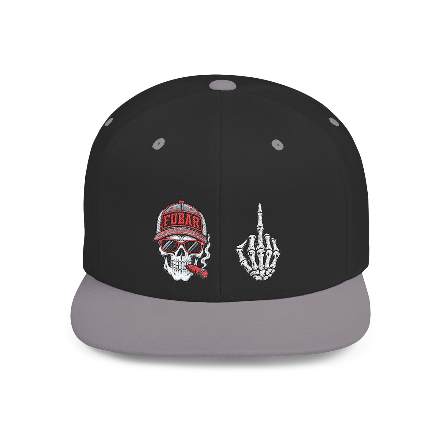 Skull & Middle Finger Flat Bill Snapback Hat