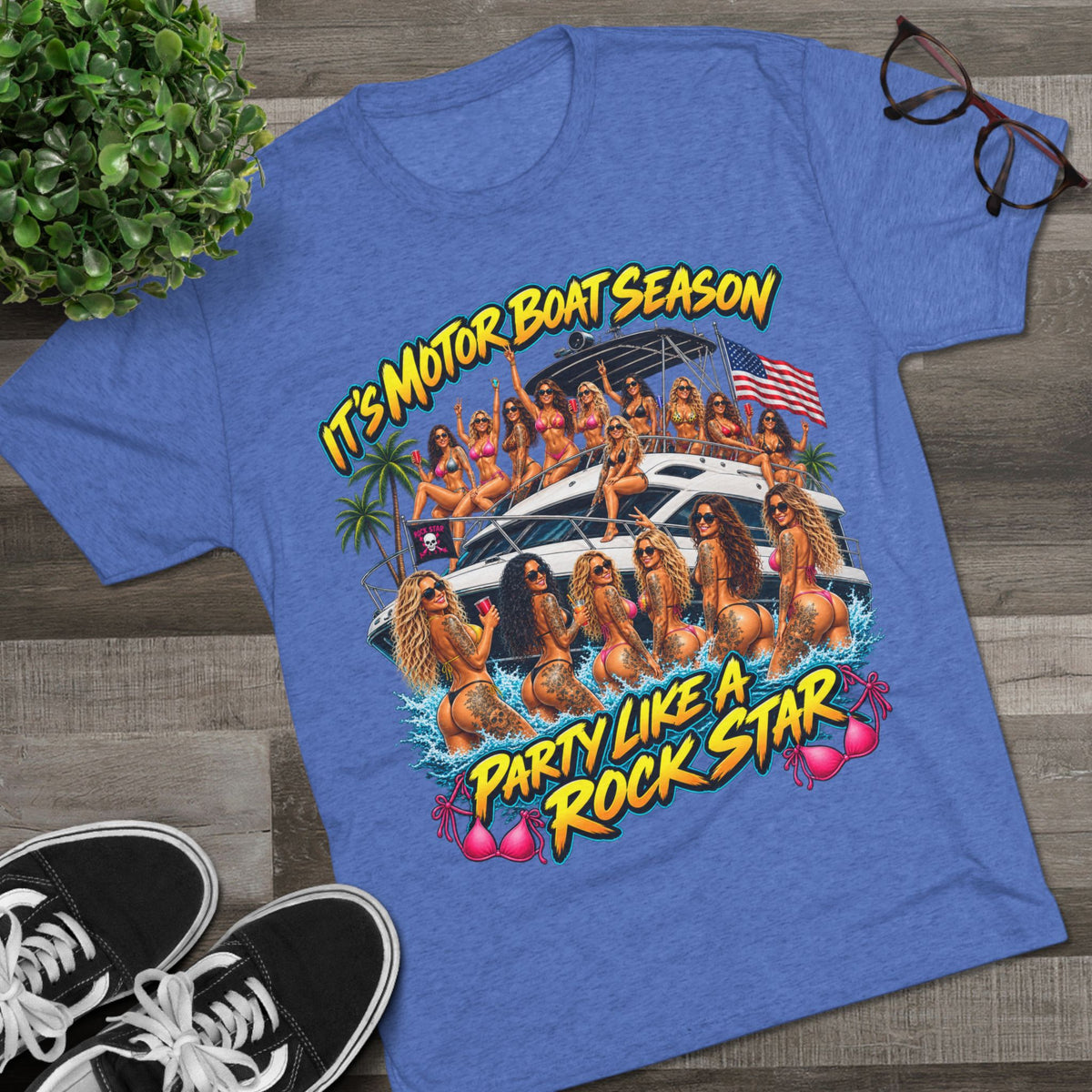 Motor Boat Season Party Tee — "Party Like a Rock Star" Graphic Shirt