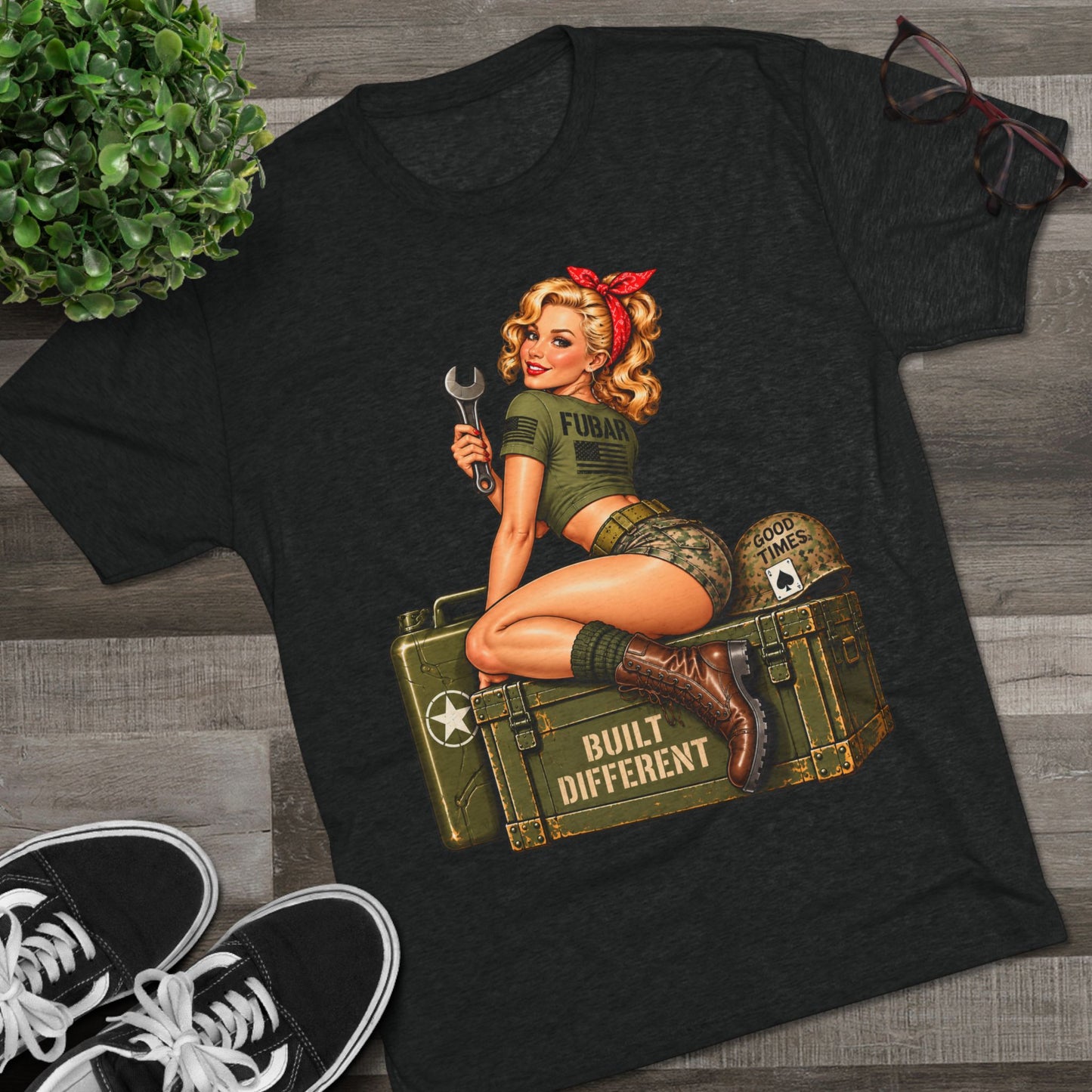 “Built Different” Pin up-Military Shirt
