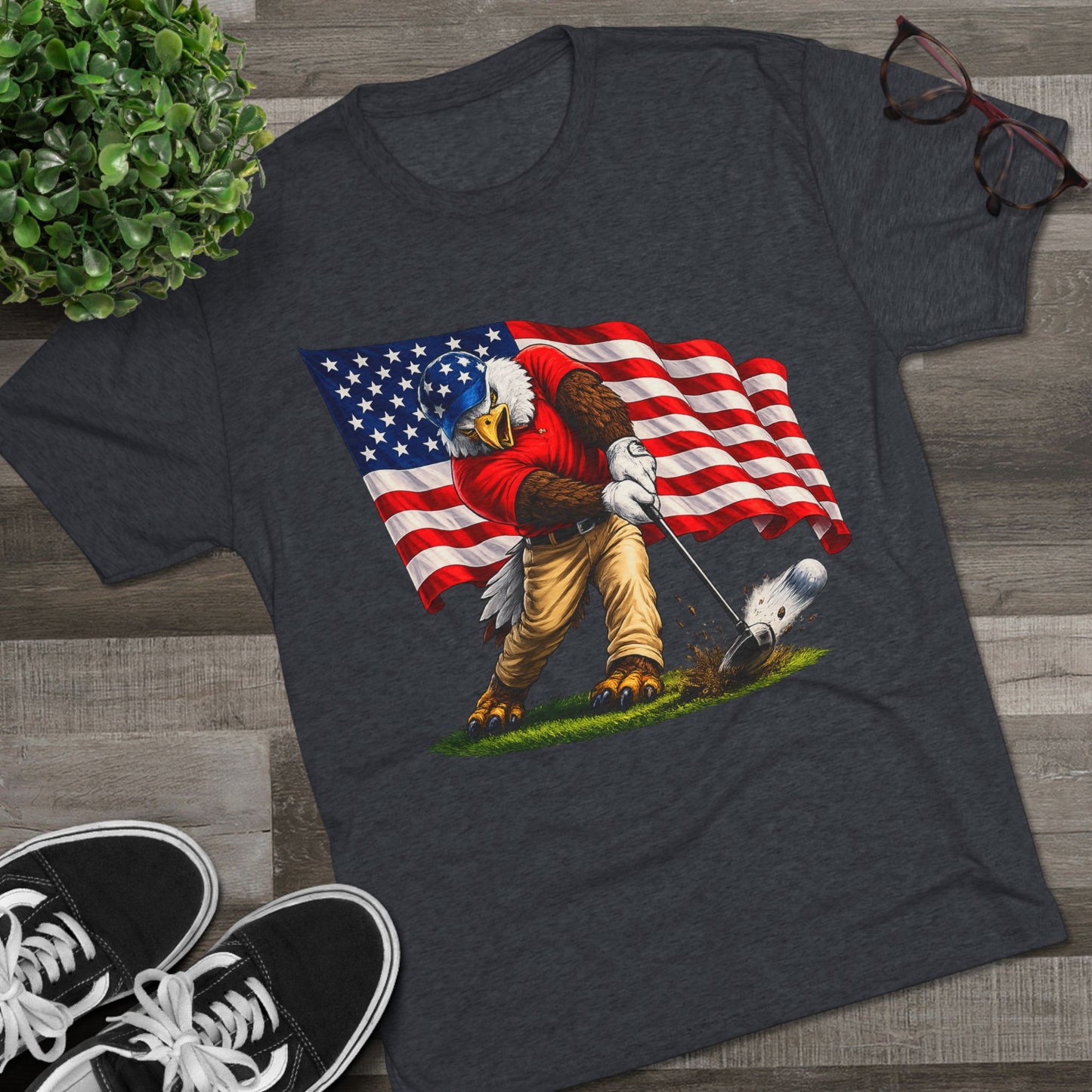 Eagle Swinging with American Flag