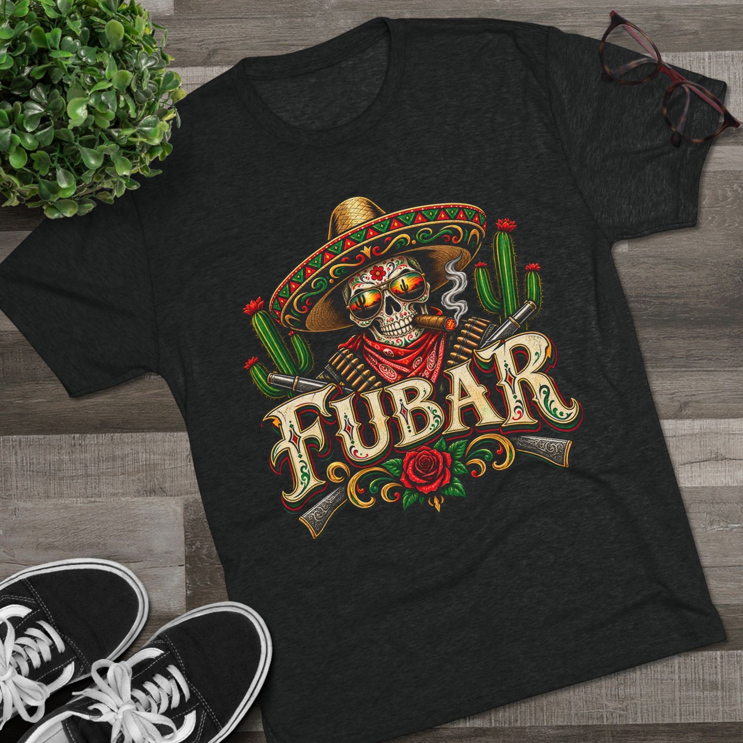 FUBAR Skull Tee — Day of the Dead Sombrero Graphic T-Shirt