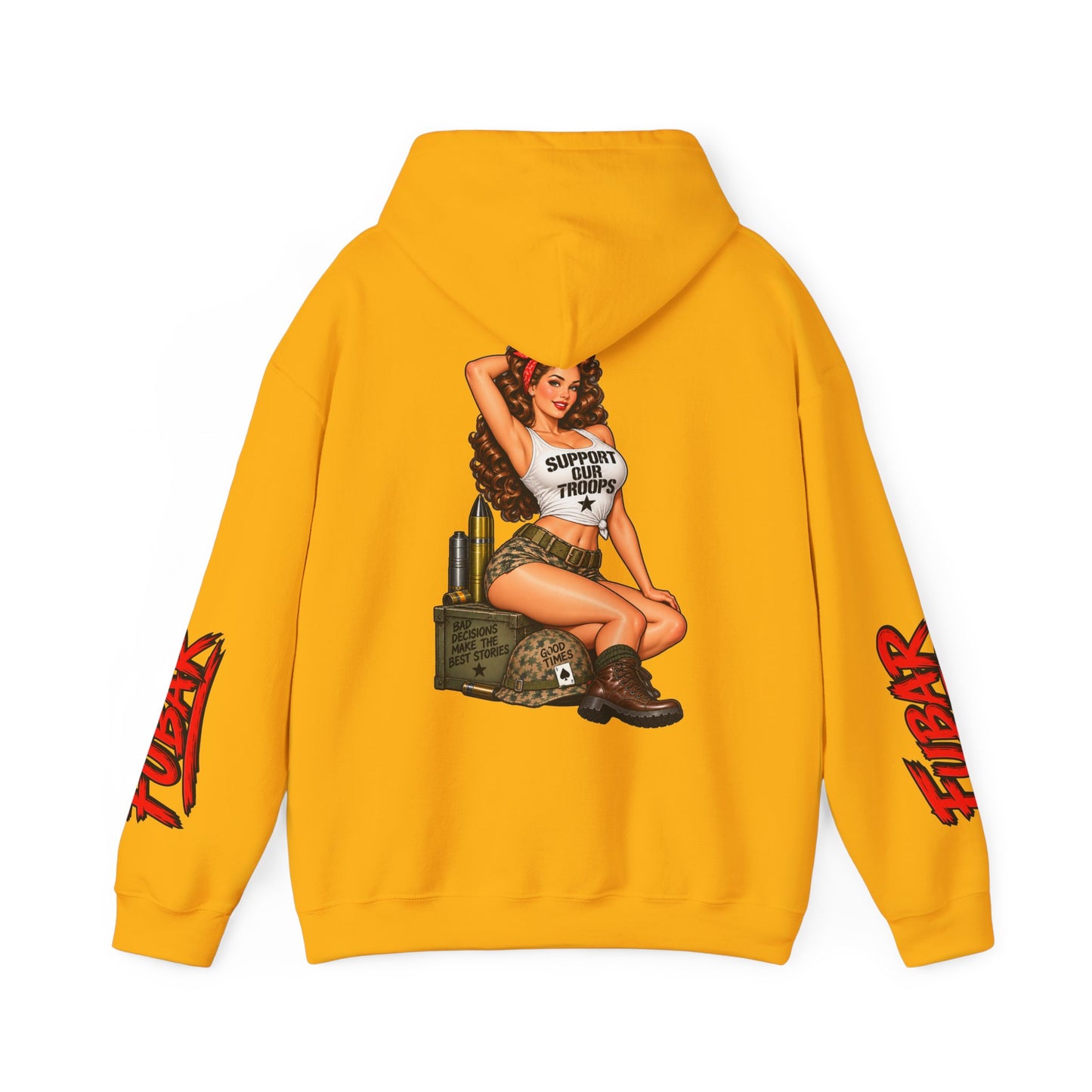 FUBAR Military Pinup Hoodie — Support Our Troops Graphic Sweatshirt