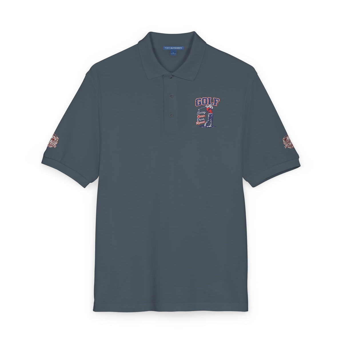 Embroidered American Flag Skull Polo