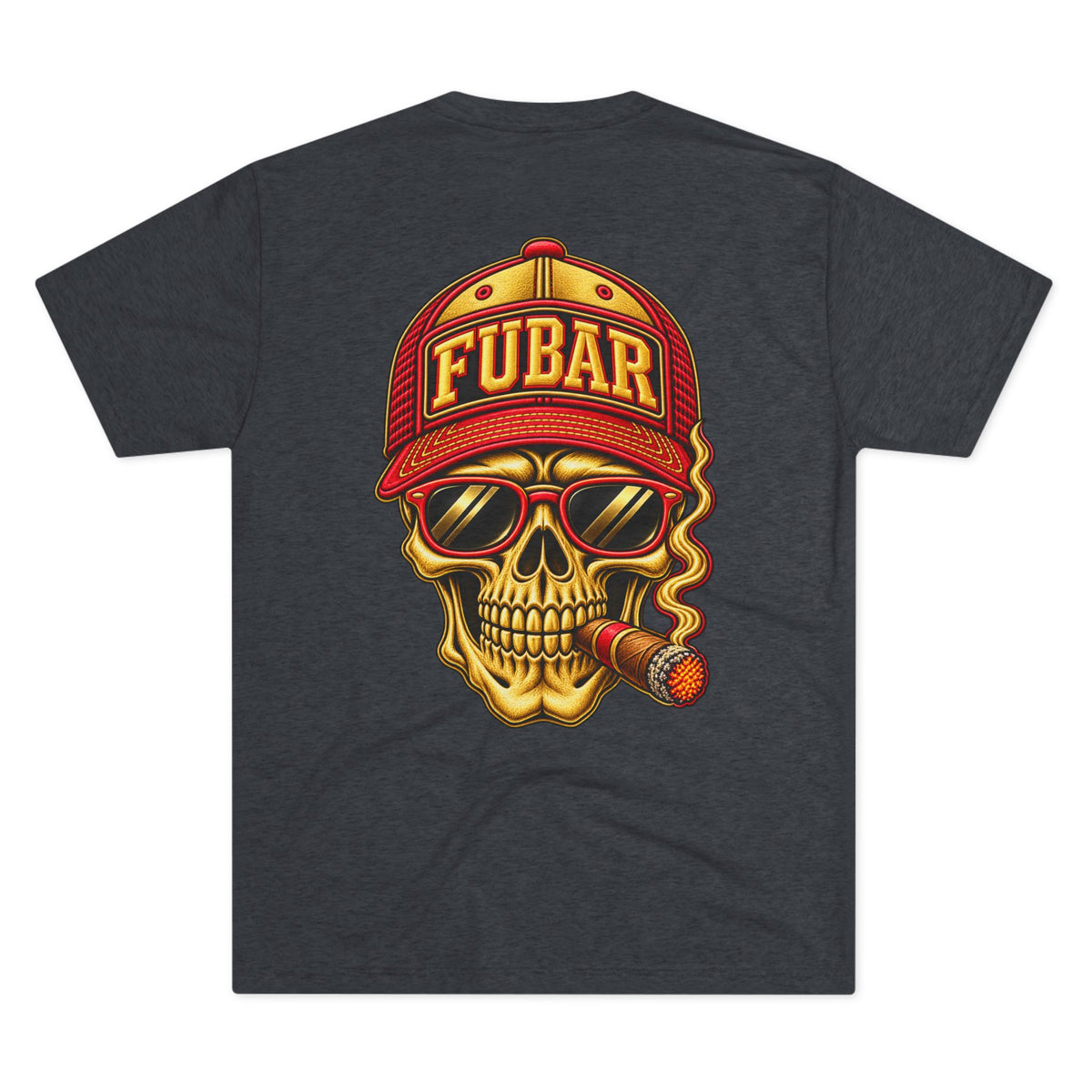 FUBAR Fashion Skull Tee — Retro Skull with Cap & Cigar Graphic