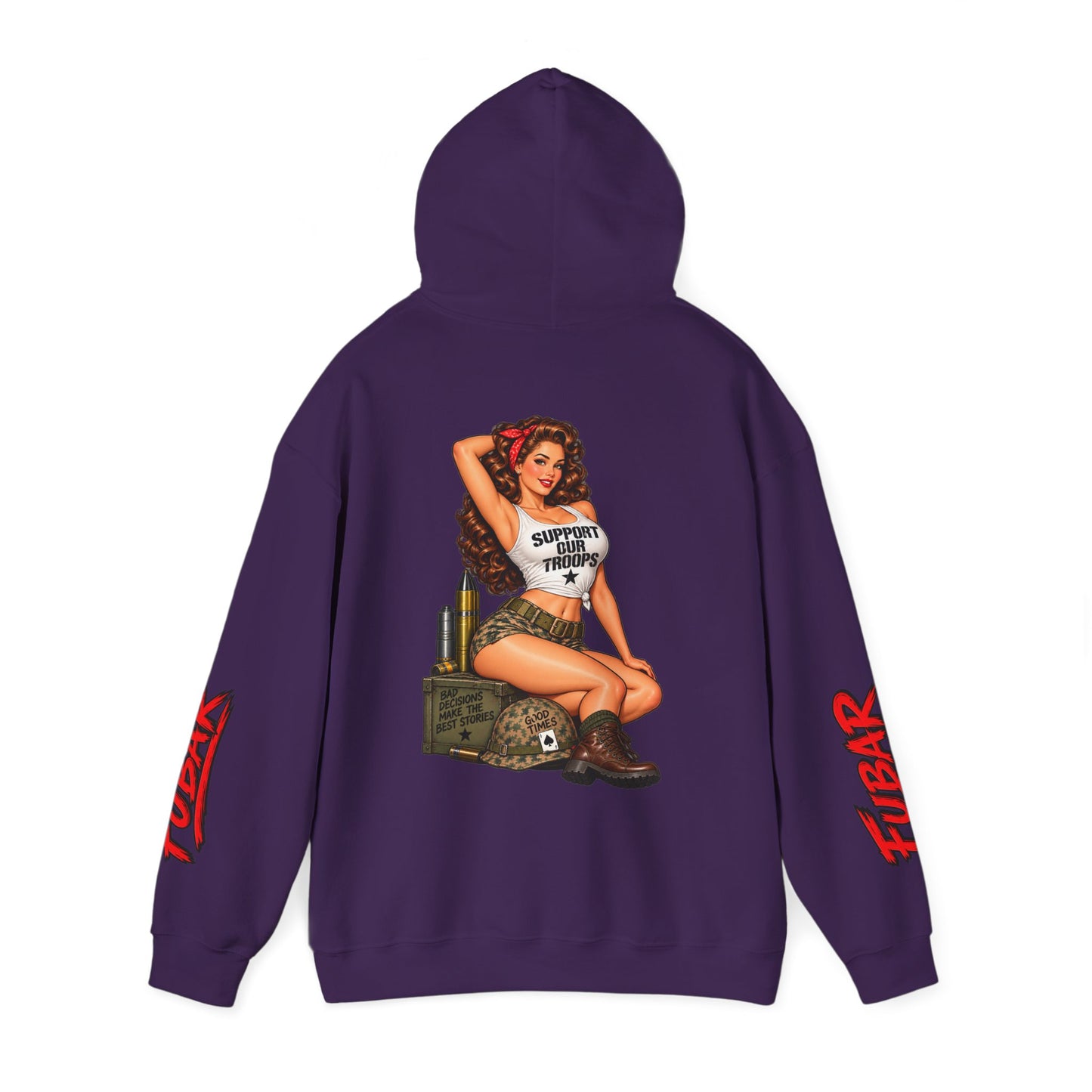 FUBAR Military Pinup Hoodie — Support Our Troops Graphic Sweatshirt