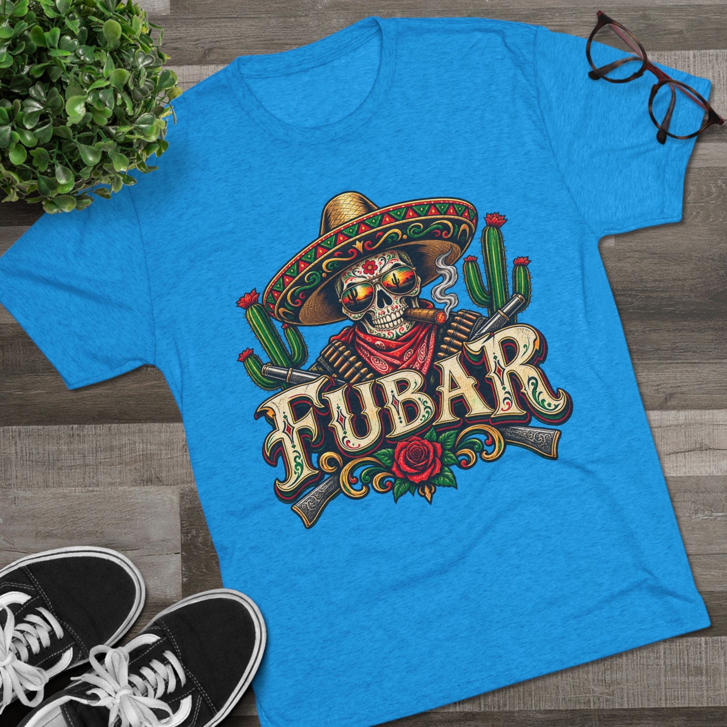 FUBAR Skull Tee — Day of the Dead Sombrero Graphic T-Shirt
