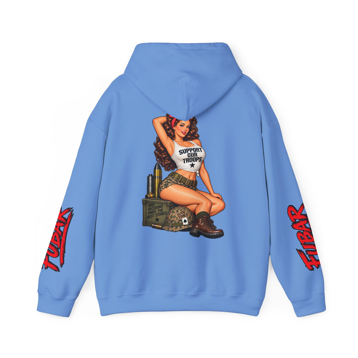 FUBAR Military Pinup Hoodie — Support Our Troops Graphic Sweatshirt