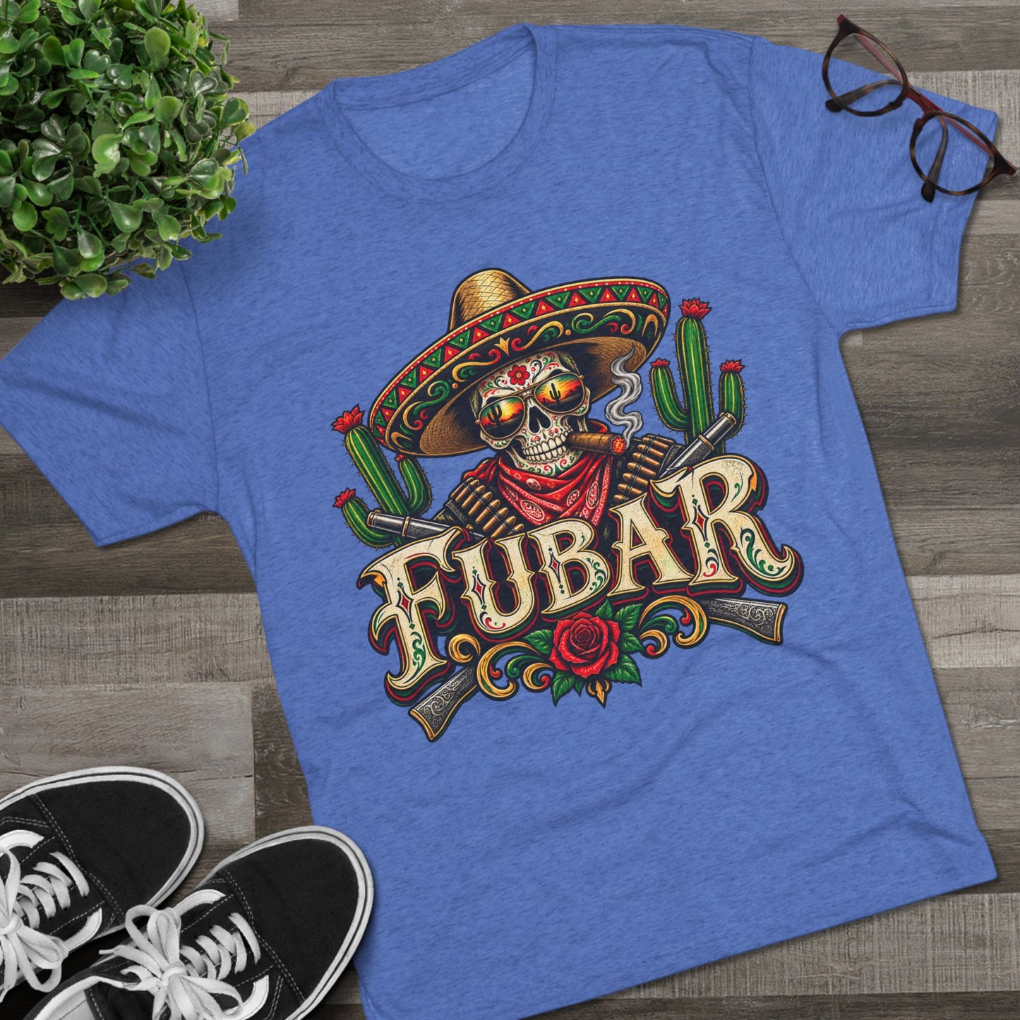 FUBAR Skull Tee — Day of the Dead Sombrero Graphic T-Shirt