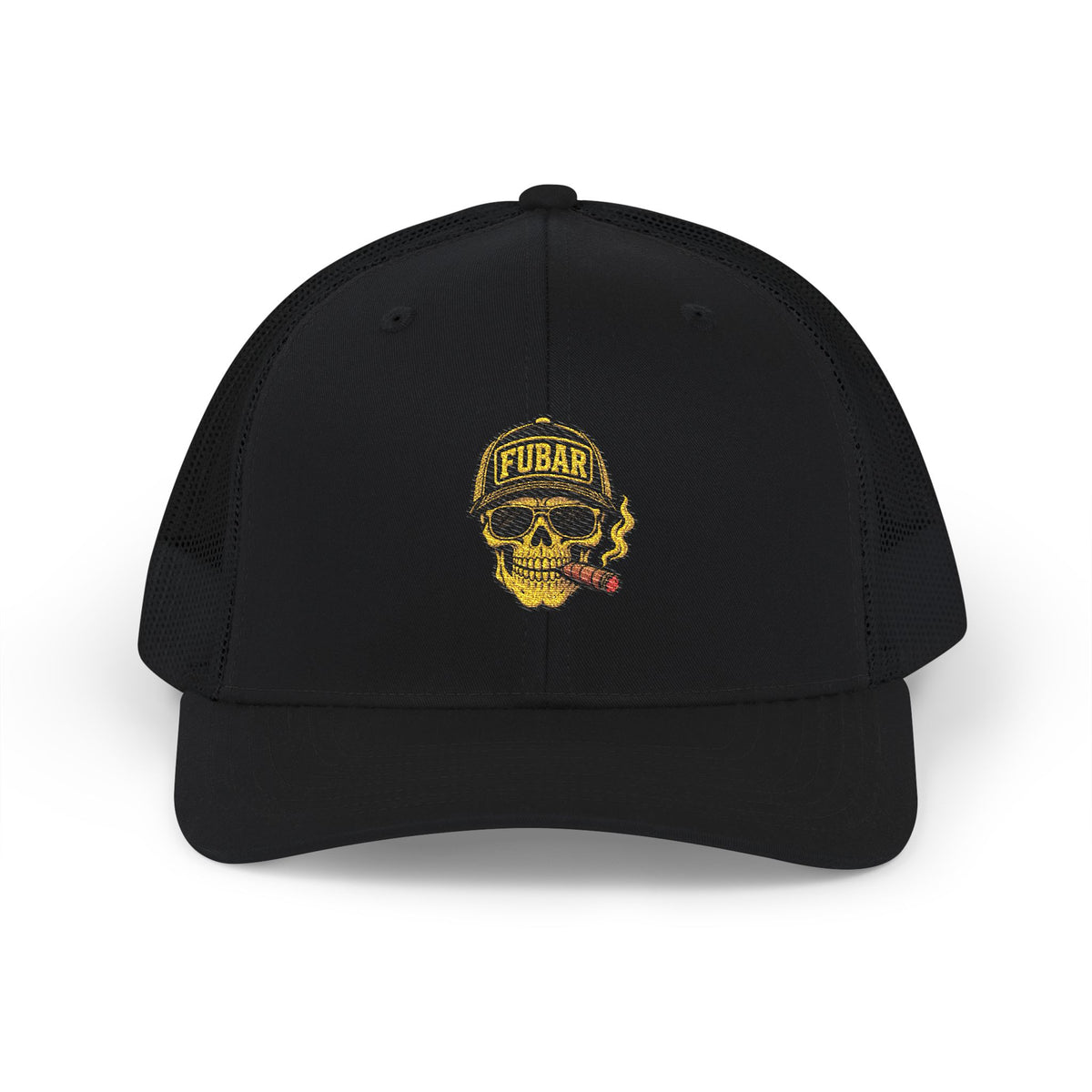 Richardson Skull & Cigar Trucker Cap — Snapback Hat (Embroidered)