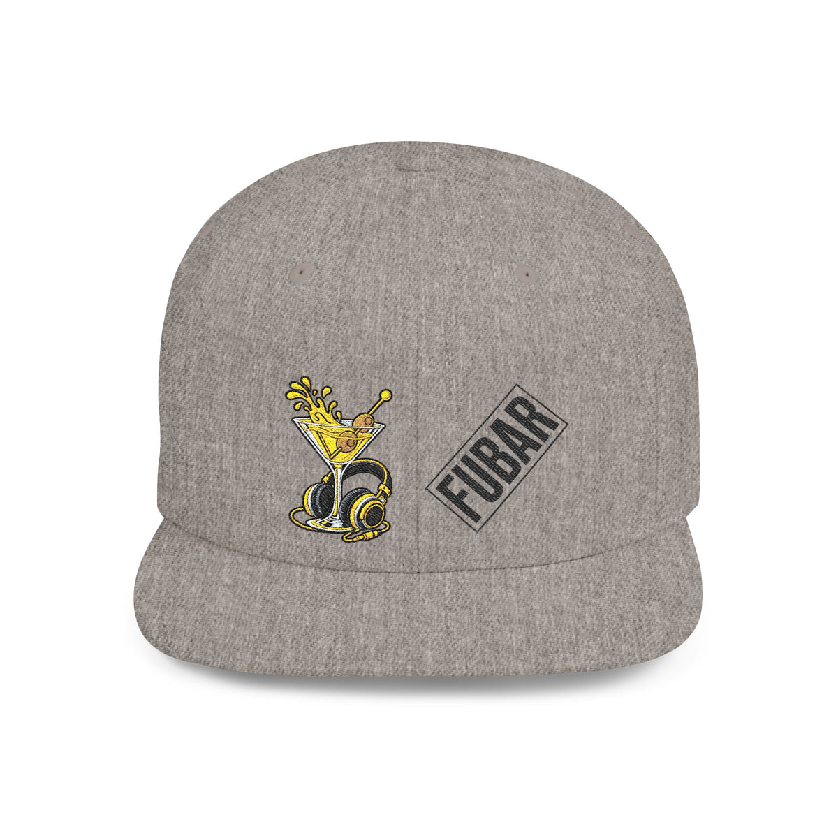Flat Bill Snapback Hat — FUBAR Patch & Yellow Cartoon Design