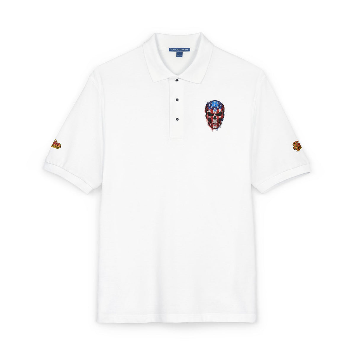 Embroidered American Flag Skull Polo