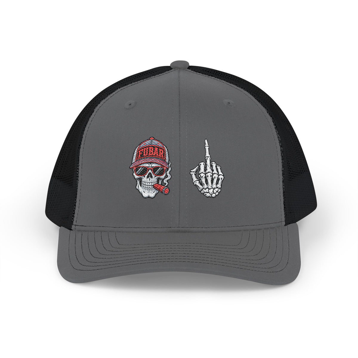 Richardson Skull & Middle Finger Trucker Cap (Embroidered)