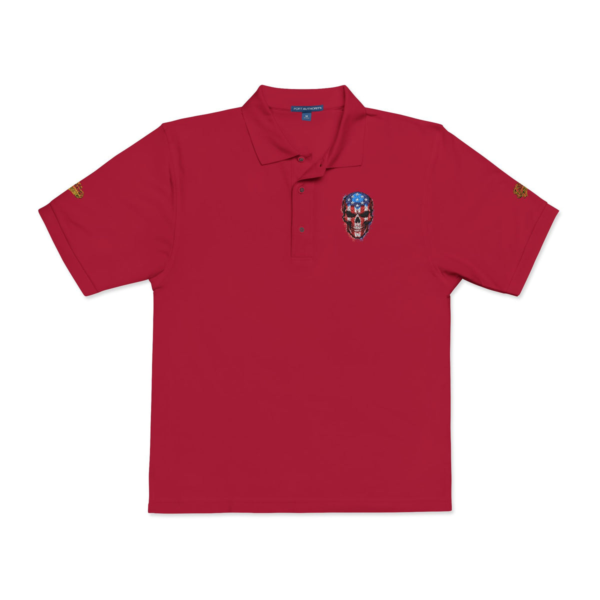 Embroidered American Flag Skull Polo