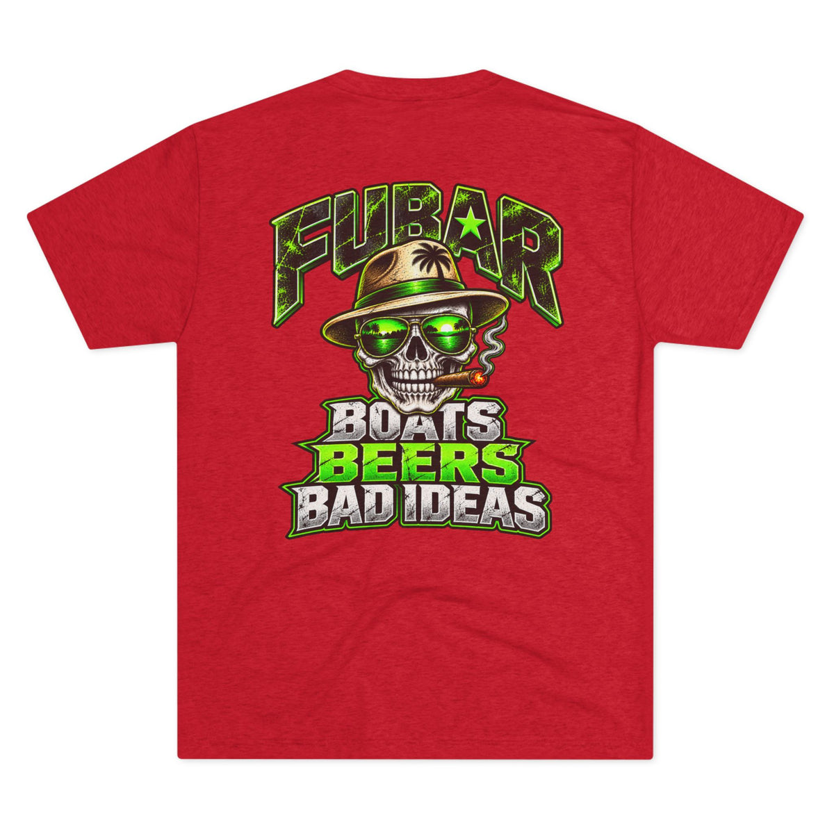 'Boats Beers Bad Ideas' Neon Skull Beach Shirt