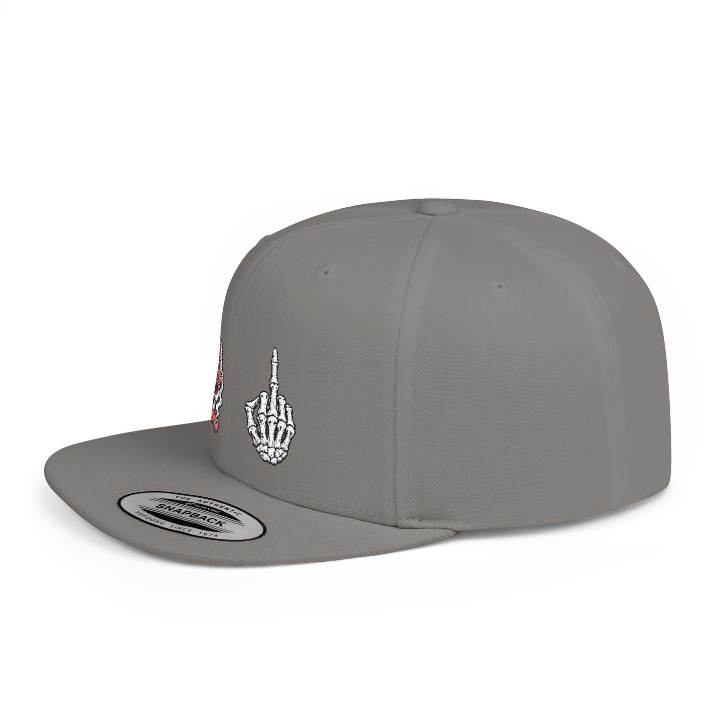 Skull & Middle Finger Flat Bill Snapback Hat