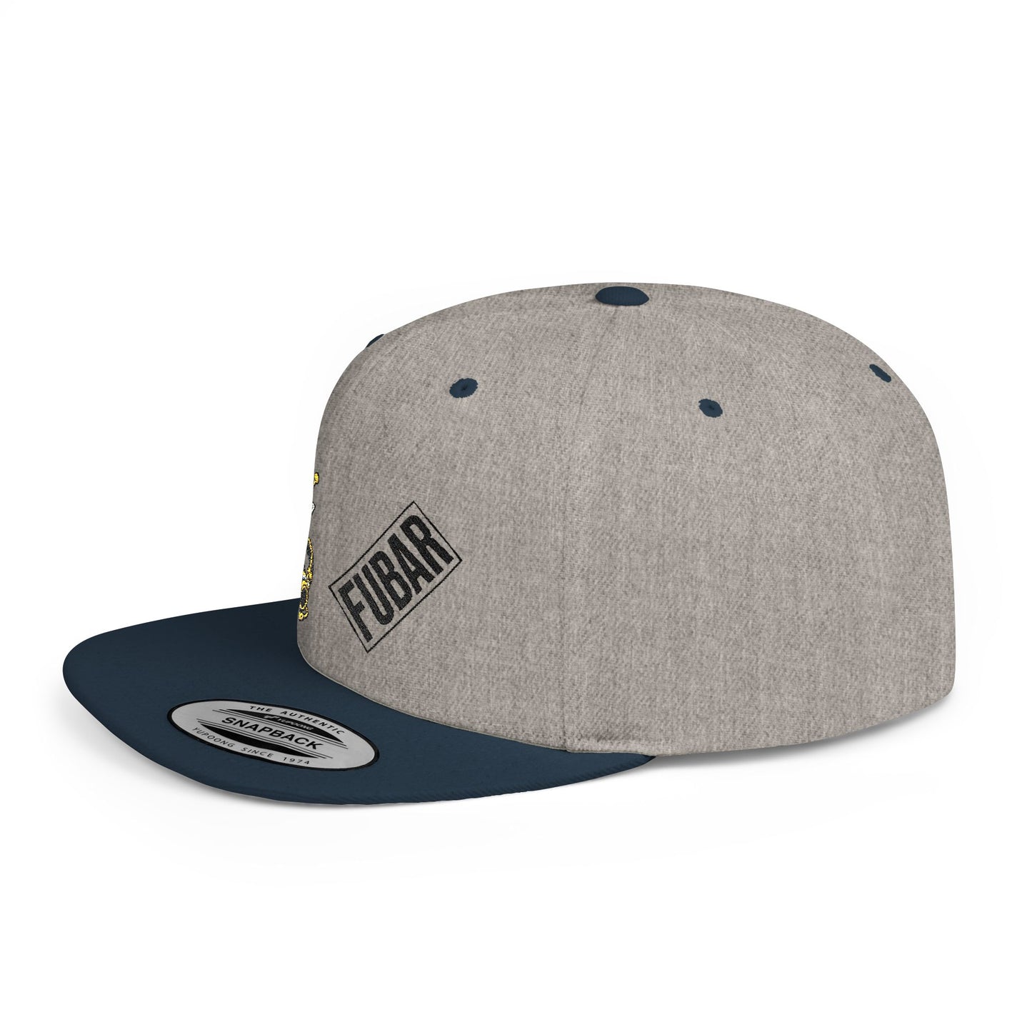 Flat Bill Snapback Hat — FUBAR Patch & Yellow Cartoon Design