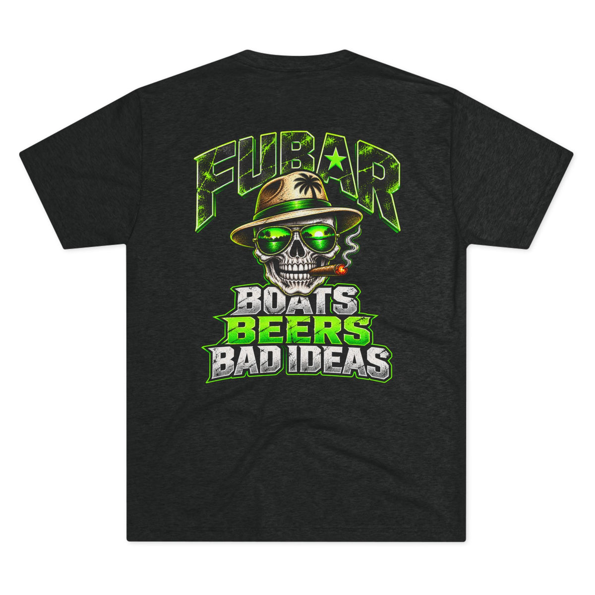 'Boats Beers Bad Ideas' Neon Skull Beach Shirt