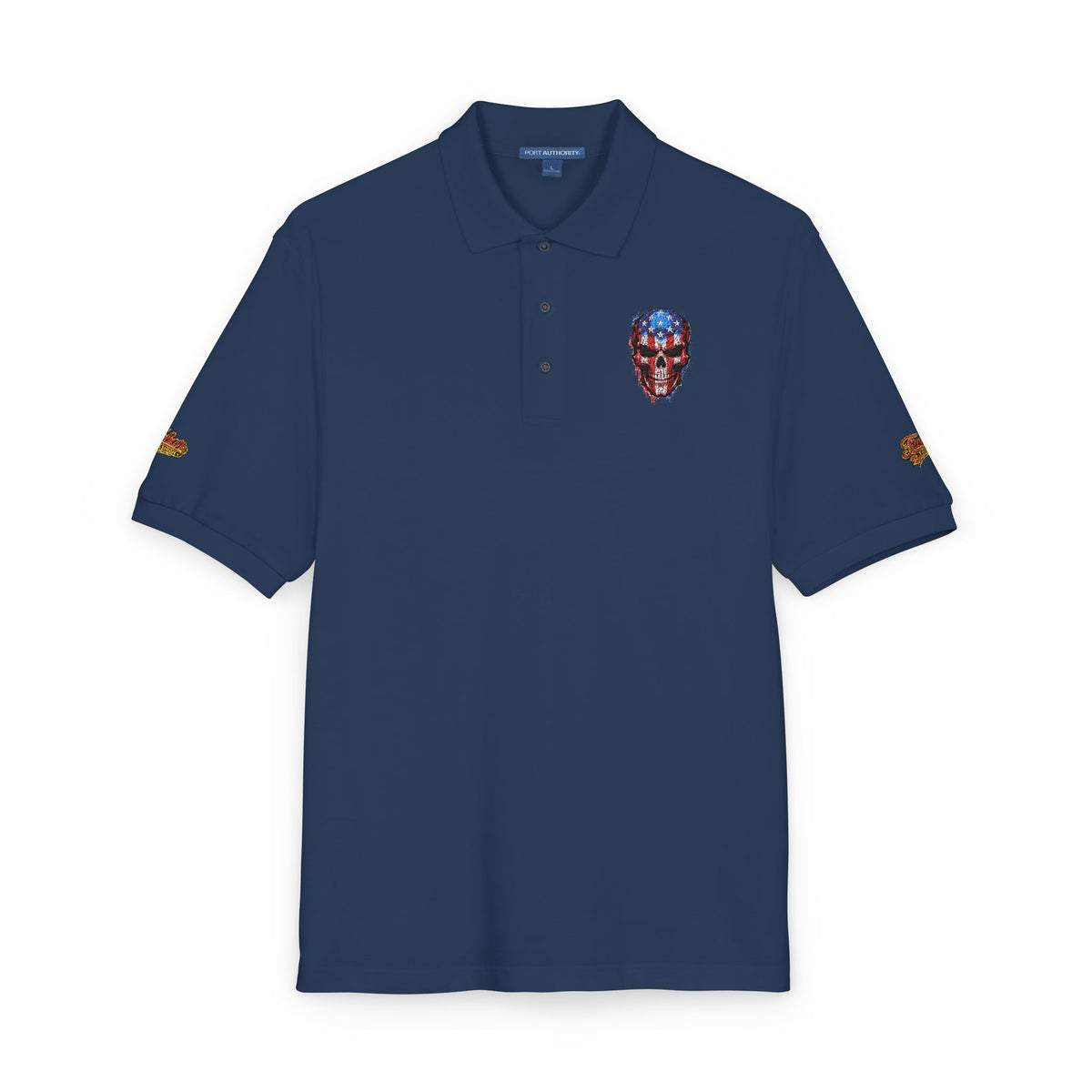 Embroidered American Flag Skull Polo
